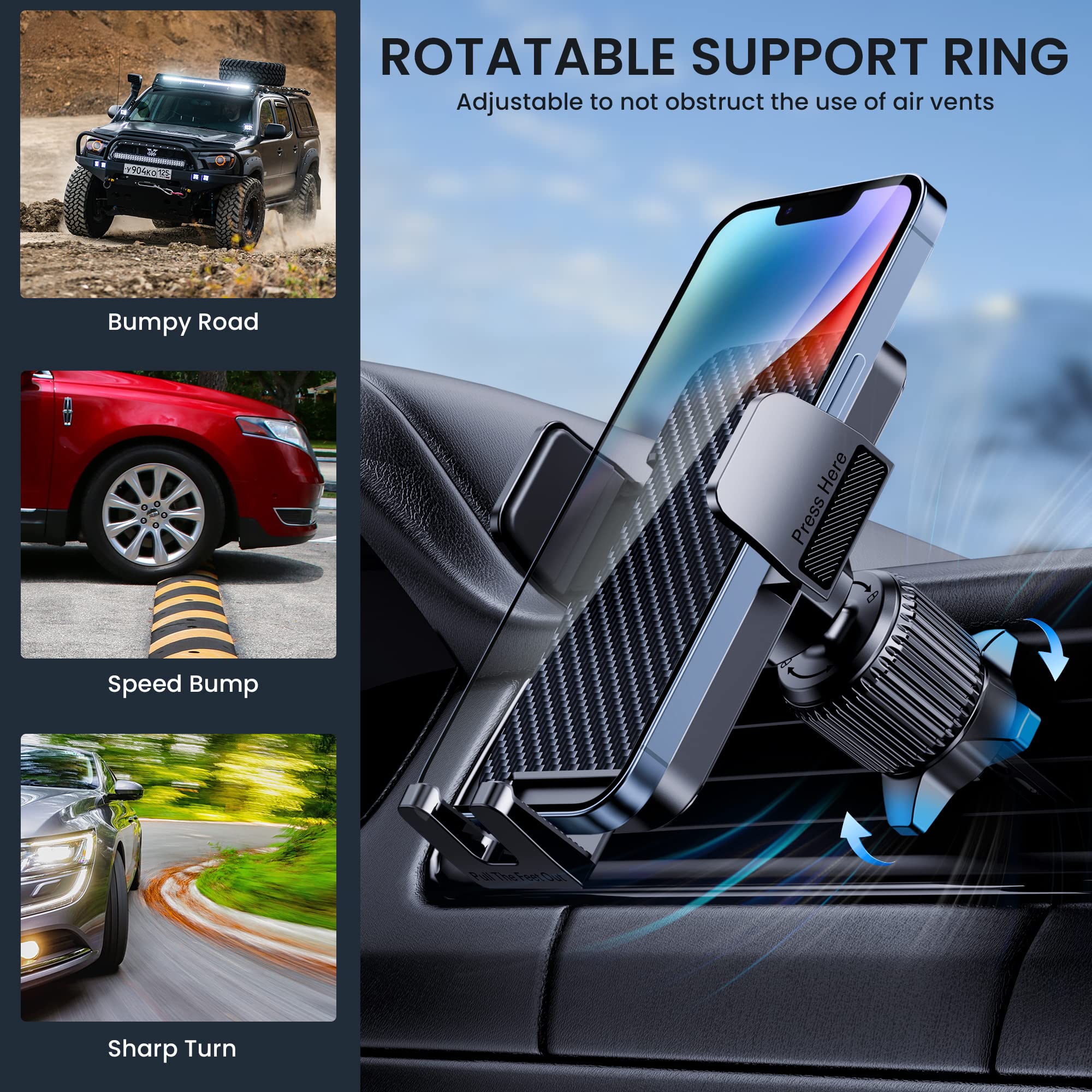 Phone Mount for Car Phone Holder Cell Phone Holder Hands Free Phone Stand for Car Vent Phone Mount Fit iPhone Android Smartphone Universal Air Vent Phone Mount-A - Image 7