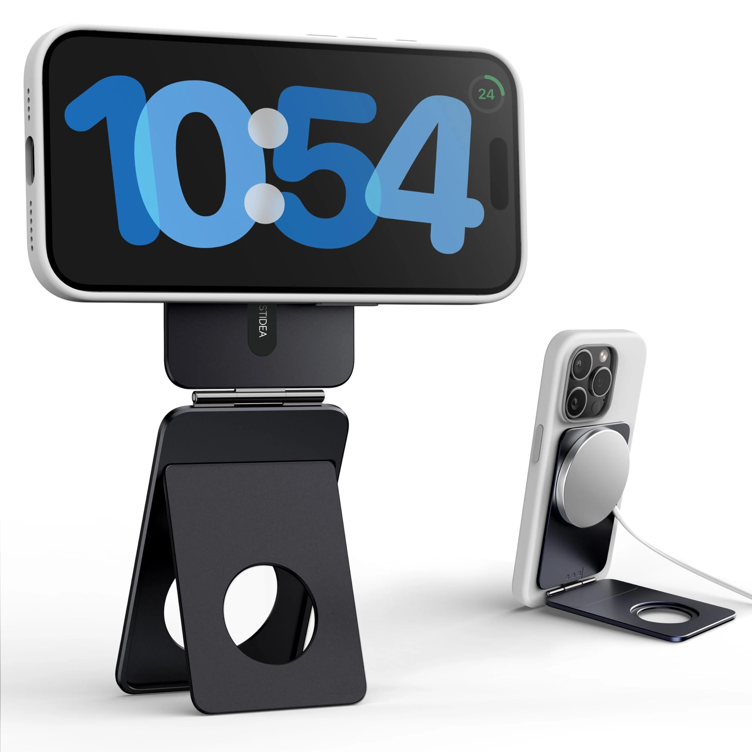 Phone Tripod Stand, Aluminum Alloy Phone Stand Compatible with Magsafe iPhone 16/15/14/13/12 Series, Foldable Strong Magnetic Phone Stand, Mult-Angle Adjustment Pocket Tripod Black