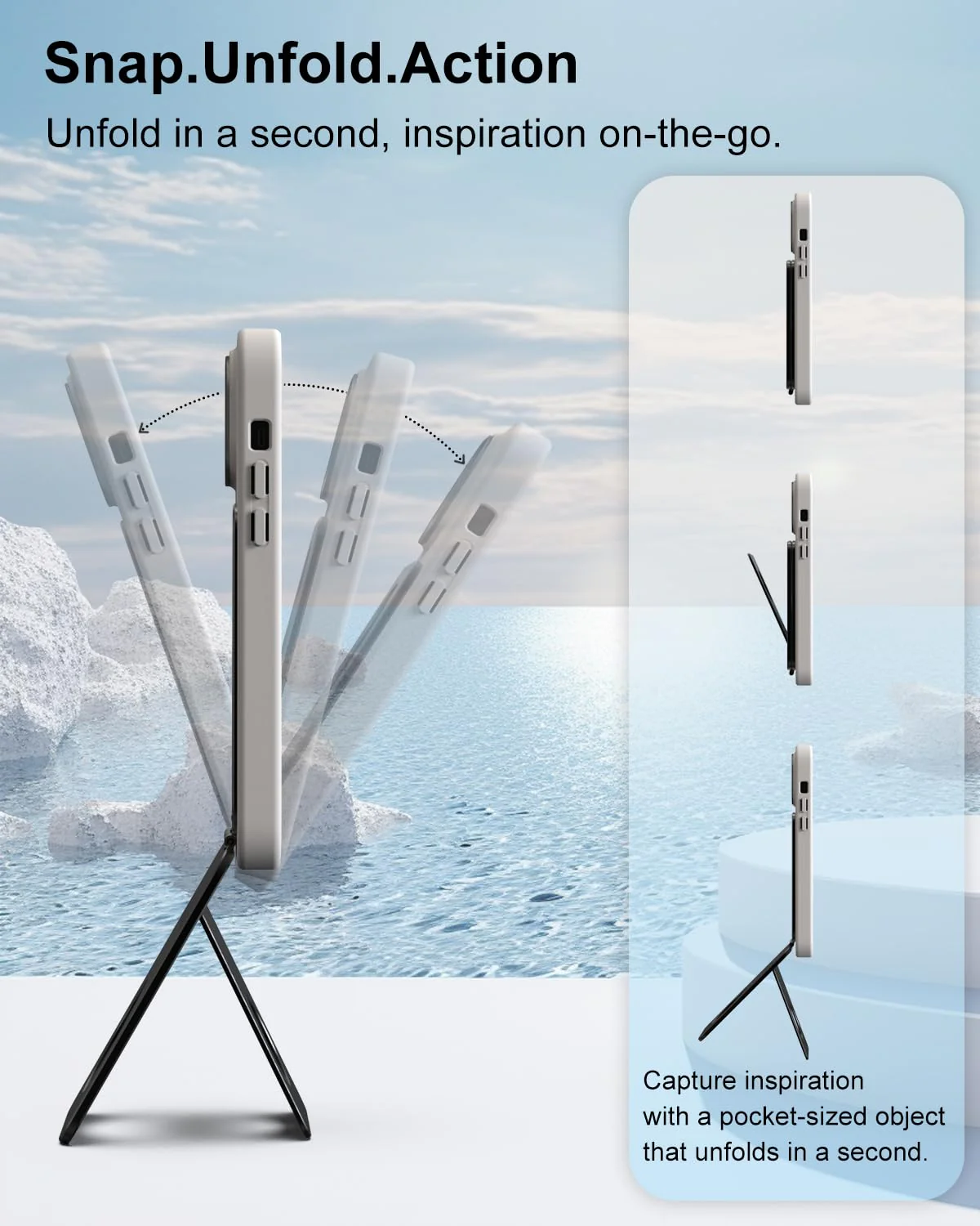 Phone Tripod Stand, Aluminum Alloy Phone Stand Compatible with Magsafe iPhone 16/15/14/13/12 Series, Foldable Strong Magnetic Phone Stand, Mult-Angle Adjustment Pocket Tripod Black - Image 3