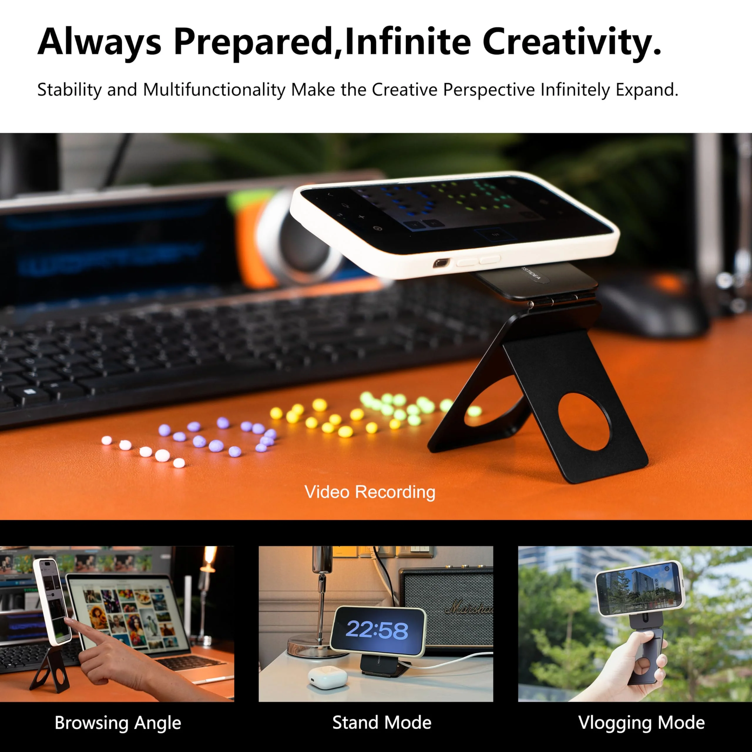 Phone Tripod Stand, Aluminum Alloy Phone Stand Compatible with Magsafe iPhone 16/15/14/13/12 Series, Foldable Strong Magnetic Phone Stand, Mult-Angle Adjustment Pocket Tripod Black - Image 4