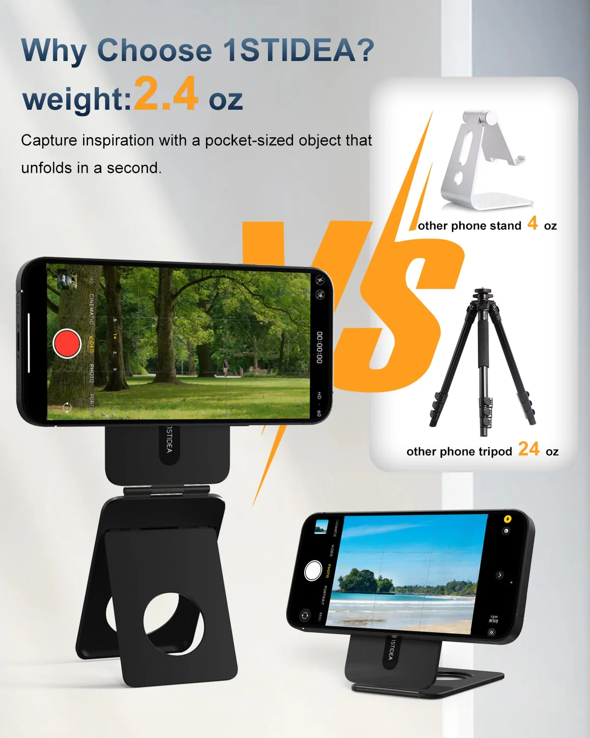 Phone Tripod Stand, Aluminum Alloy Phone Stand Compatible with Magsafe iPhone 16/15/14/13/12 Series, Foldable Strong Magnetic Phone Stand, Mult-Angle Adjustment Pocket Tripod Black - Image 6