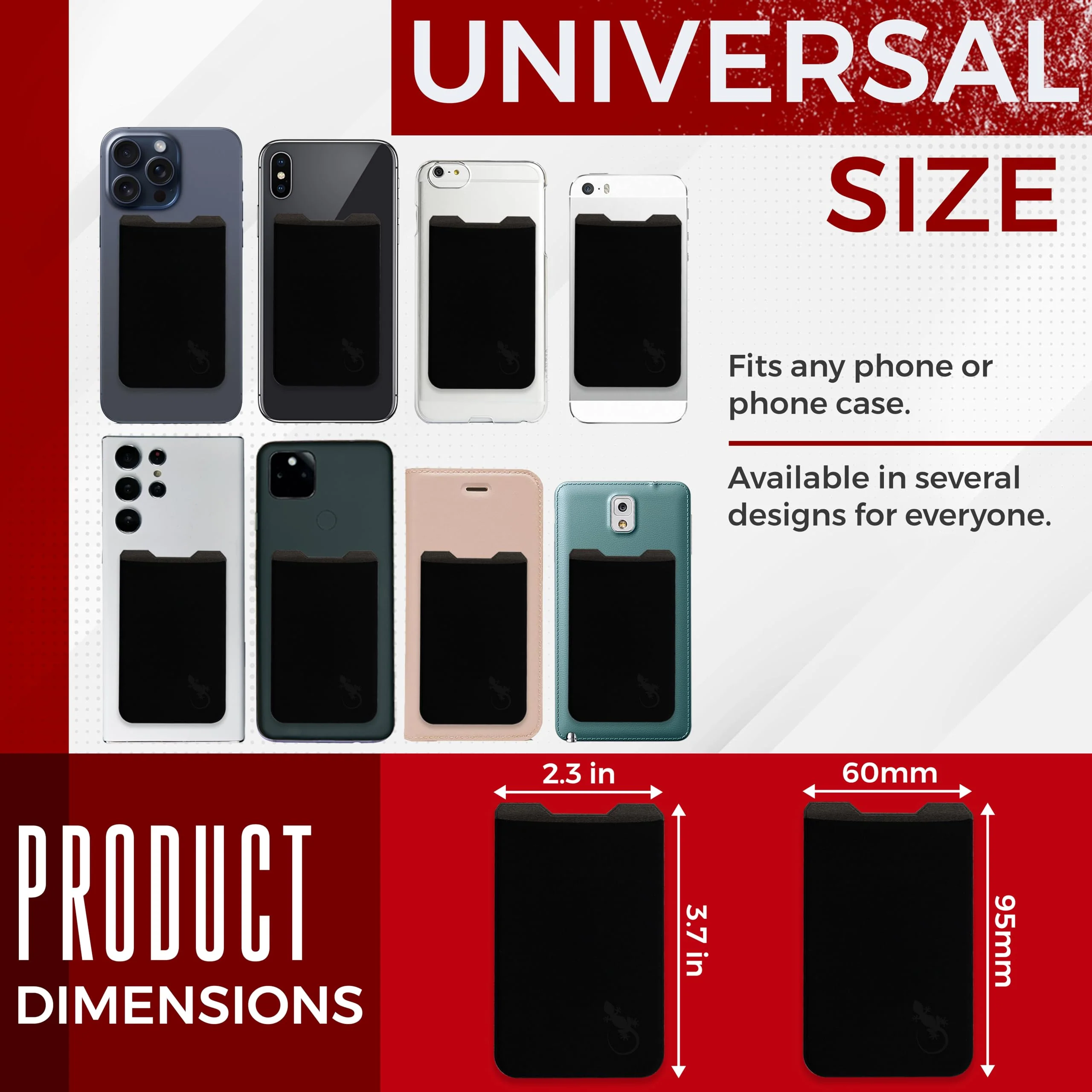 Phone Wallet - Adhesive Card Holder - Cell Phone Pouch - Stick on Lycra Pocket by Gecko - Carry Credit Cards and Cash BLACK BLACK - Image 5