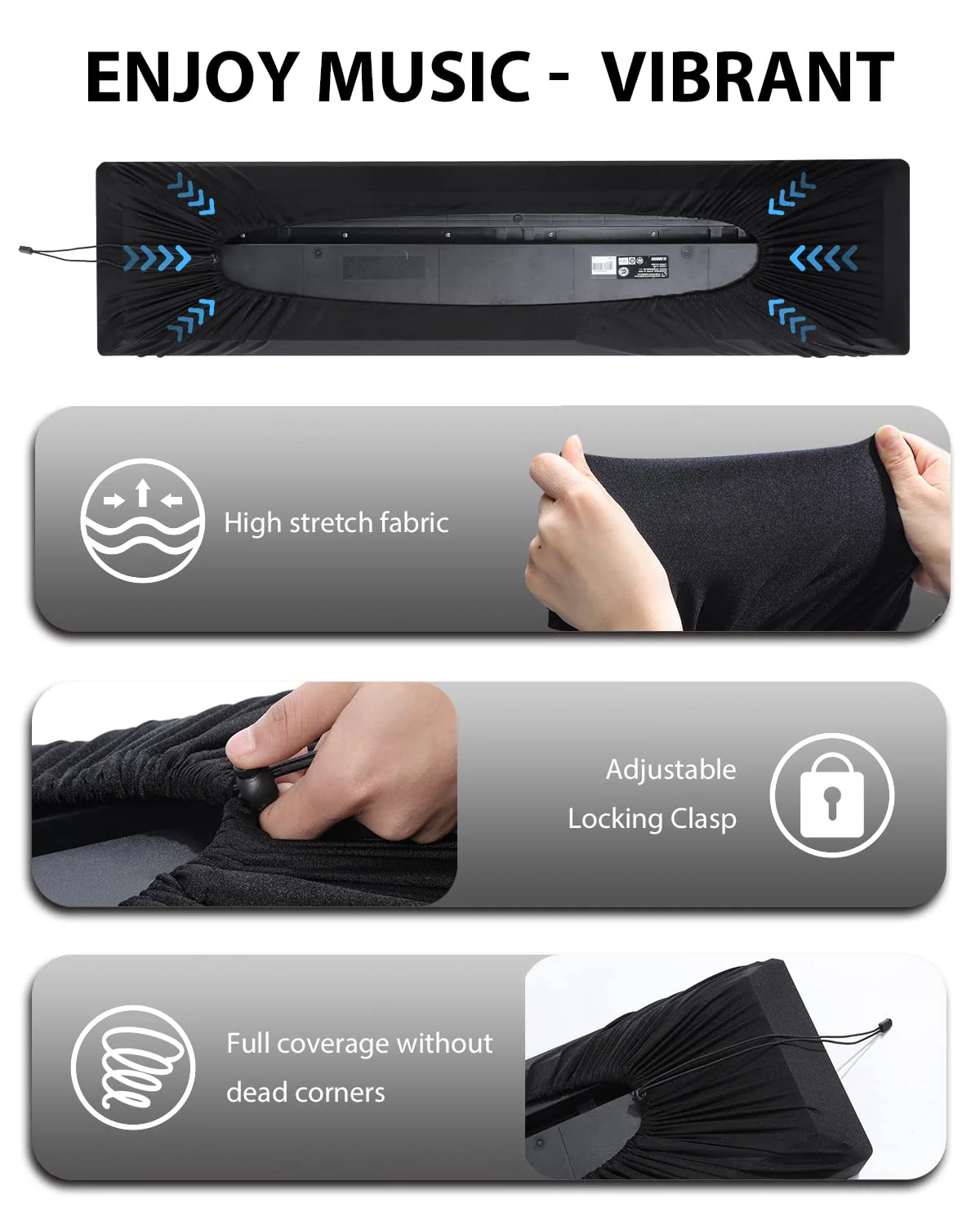 Piano Keyboard Dust Cover - 88 Keys Stretchy Adjustable Electric Piano Music Keyboard Cover for Durable Elastic & Cord Lock, Full Cover Elastic Music keyboard Protector Covers Black - Image 2