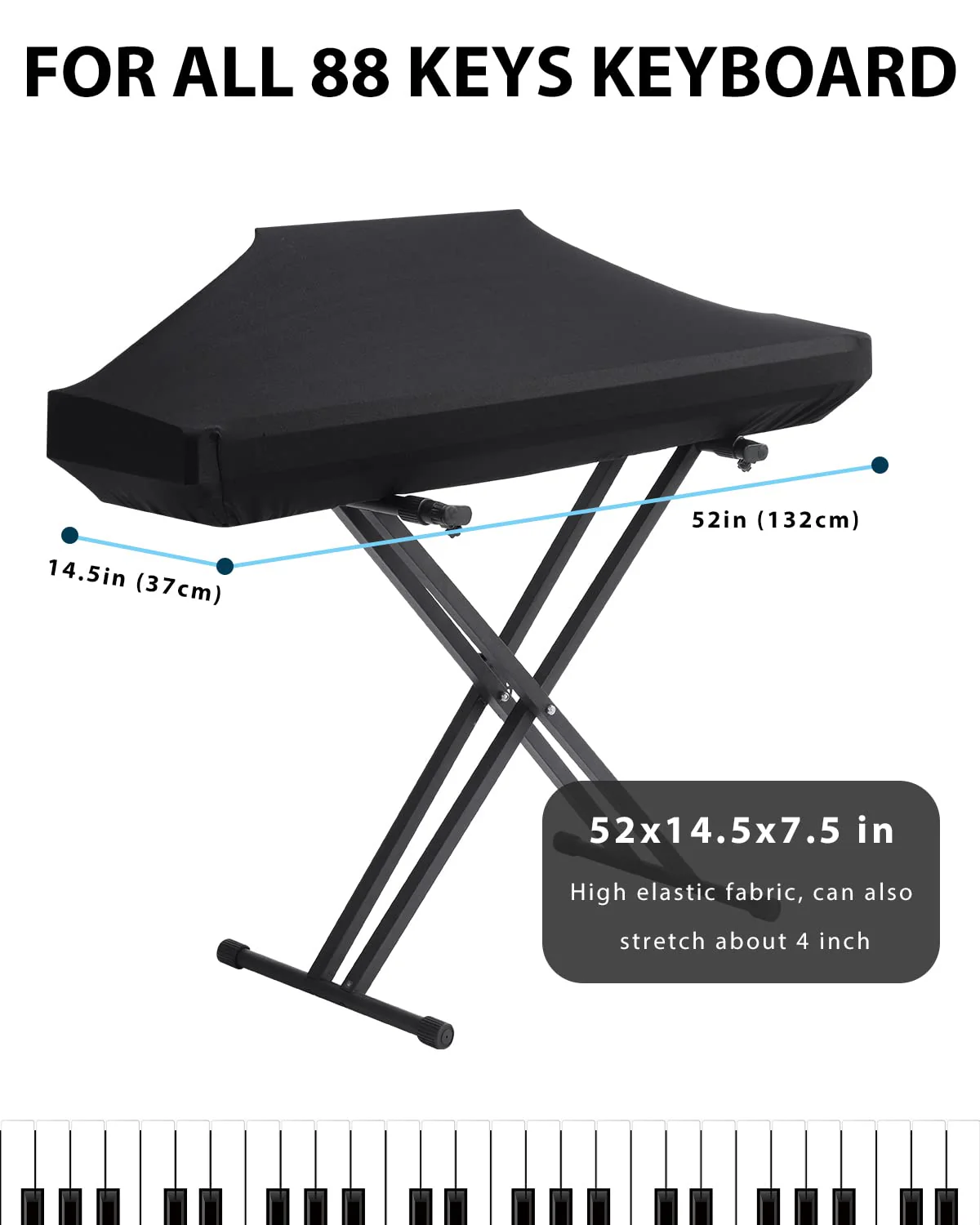 Piano Keyboard Dust Cover - 88 Keys Stretchy Adjustable Electric Piano Music Keyboard Cover for Durable Elastic & Cord Lock, Full Cover Elastic Music keyboard Protector Covers Black - Image 3