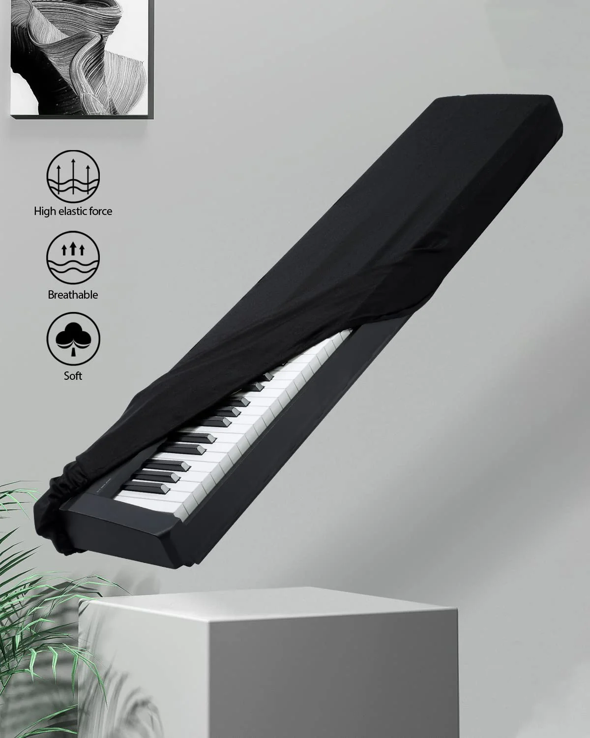 Piano Keyboard Dust Cover - 88 Keys Stretchy Adjustable Electric Piano Music Keyboard Cover for Durable Elastic & Cord Lock, Full Cover Elastic Music keyboard Protector Covers Black - Image 4