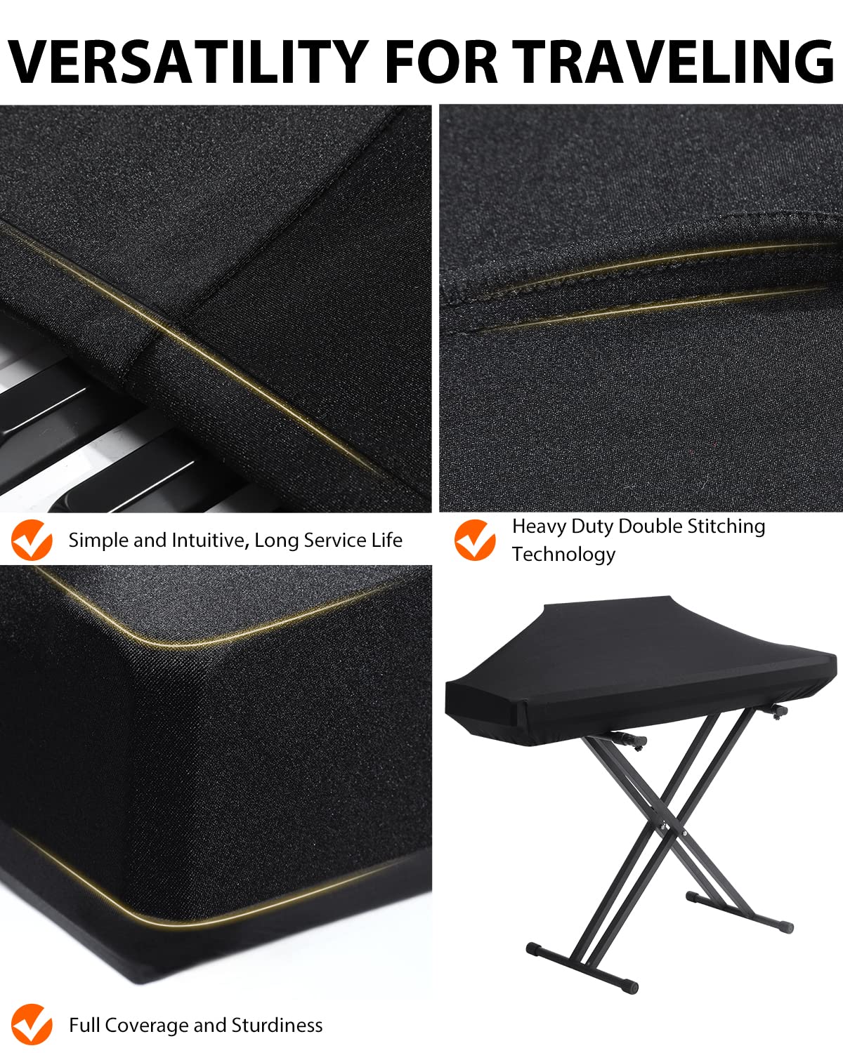 Piano Keyboard Dust Cover - 88 Keys Stretchy Adjustable Electric Piano Music Keyboard Cover for Durable Elastic & Cord Lock, Full Cover Elastic Music keyboard Protector Covers Black - Image 7