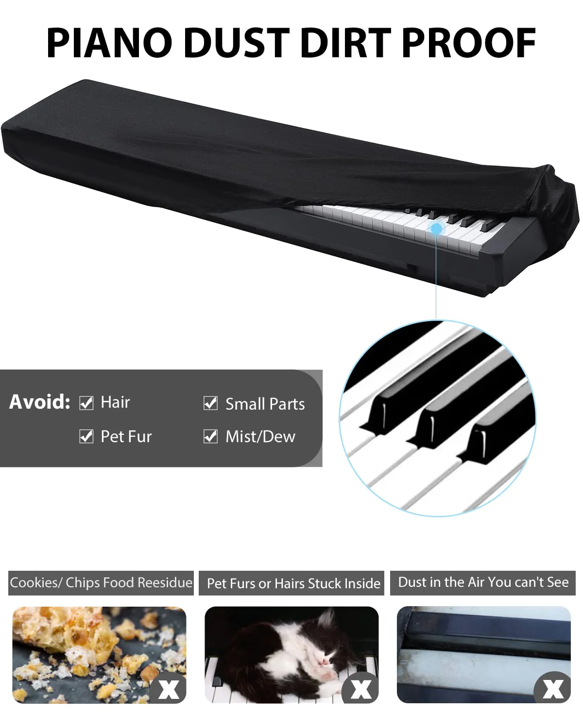 Piano Keyboard Dust Cover - 88 Keys Stretchy Adjustable Electric Piano Music Keyboard Cover for Durable Elastic & Cord Lock, Full Cover Elastic Music keyboard Protector Covers Black - Image 9