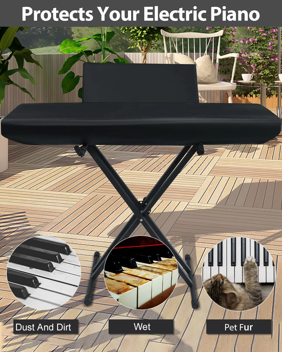 Piano Keyboard Dust Cover, Water Proof Stretchy Electric Piano Keyboard Covers for Digital Electric Pianos, Full Cover Elastic Lock Music keyboard Protector Cover (88 - Keys, Black) 88 - Keys - Image 6