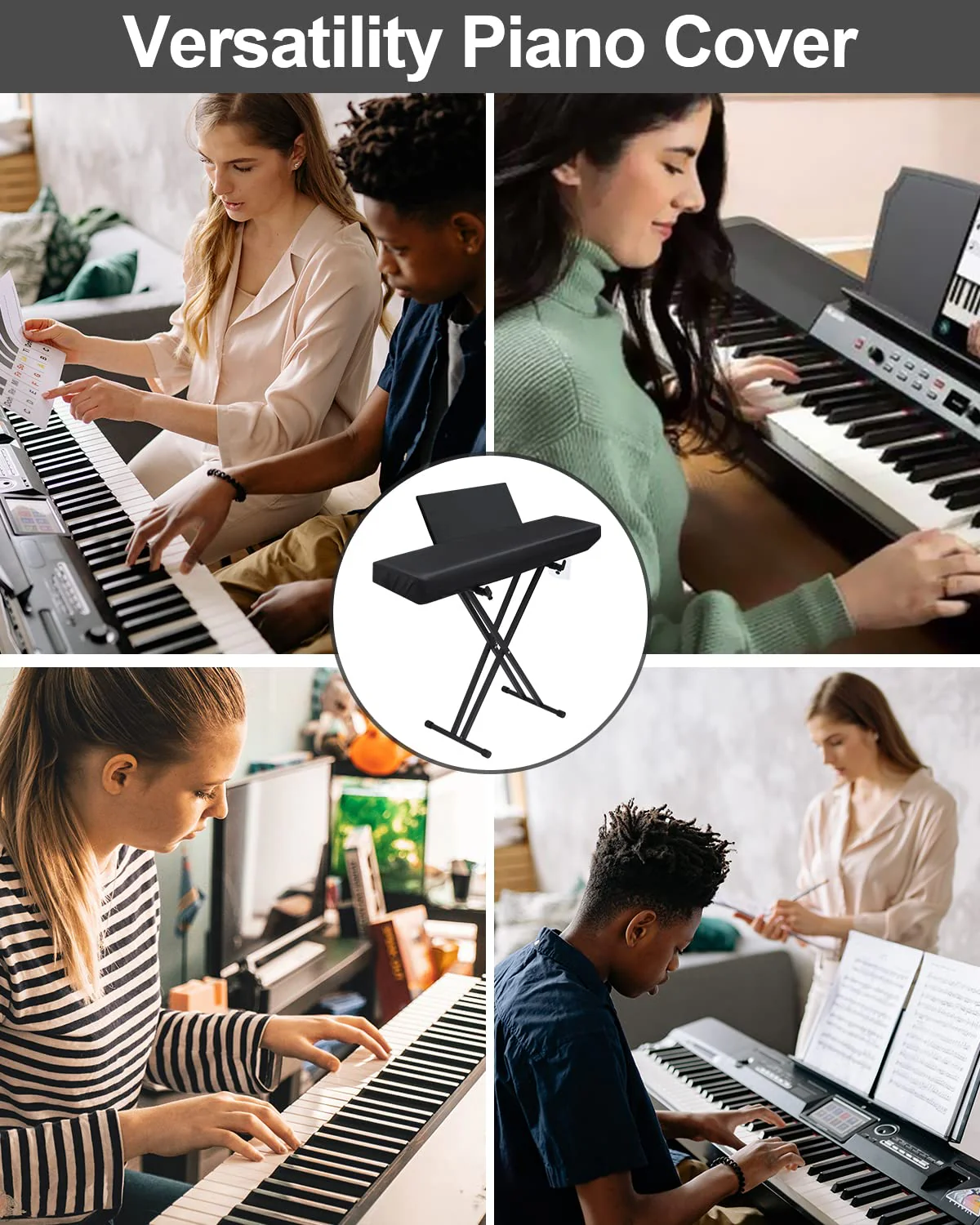 Piano Keyboard Dust Cover, Water Proof Stretchy Electric Piano Keyboard Covers for Digital Electric Pianos, Full Cover Elastic Lock Music keyboard Protector Cover (88 - Keys, Black) 88 - Keys - Image 7