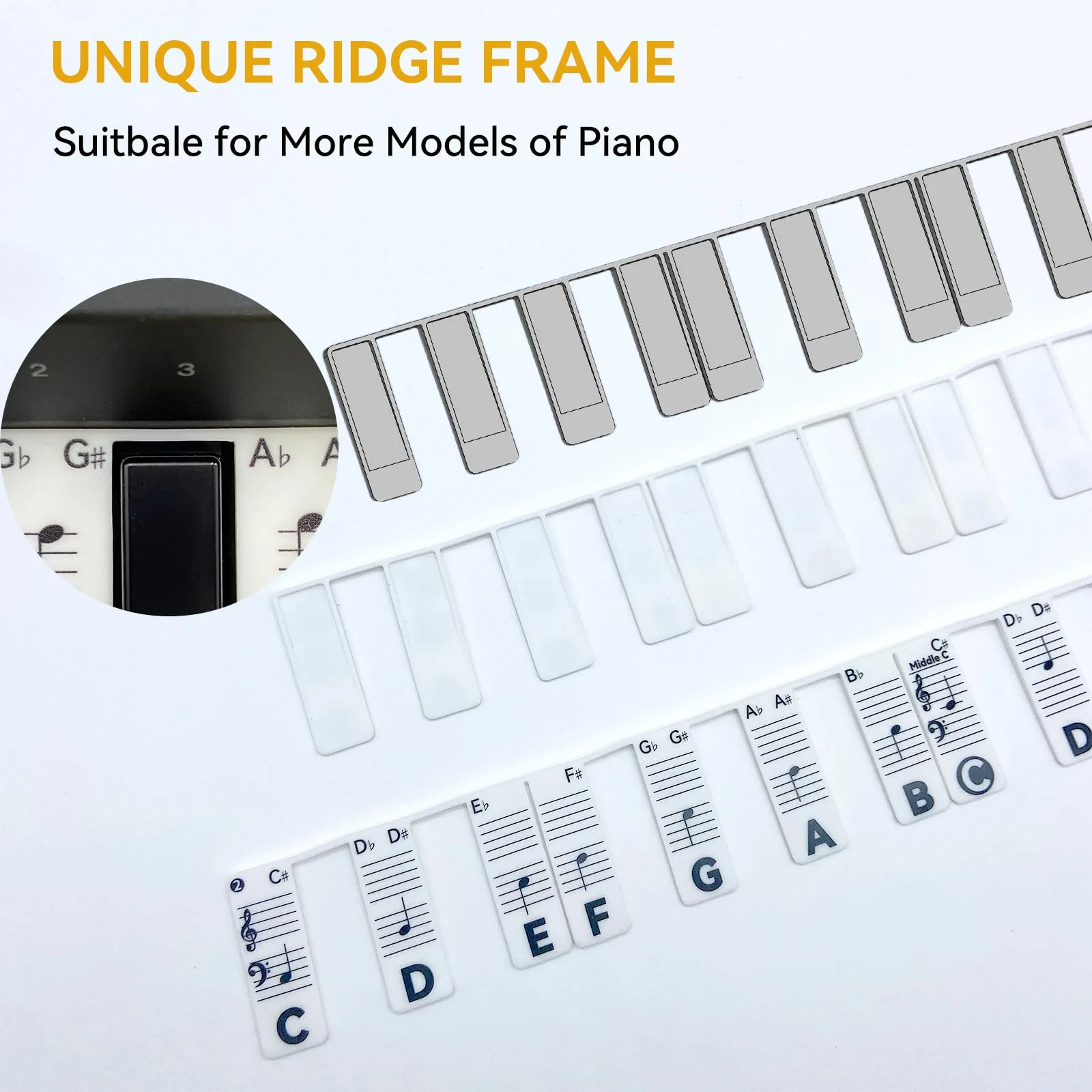 Piano Note Strips Pro, Thickened Anti-Stuck, Fit 88/61 Key Piano Keyboard, Design for Beginner Learning (Classic Black Pro) Classic Black Pro - Image 4