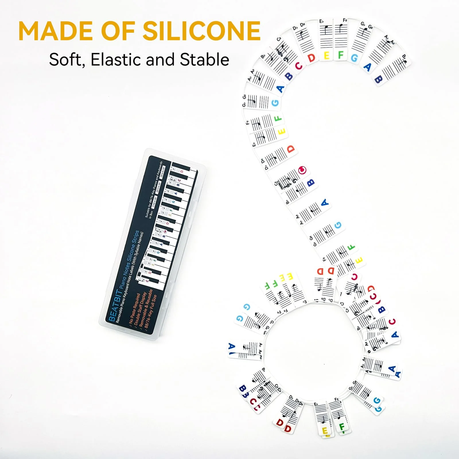 Piano Note Strips with Black Keys, Fit 88/76 Key Piano Keyboard Learning, Removable Piano Key Stickers 88Key-Rainbow - Image 4