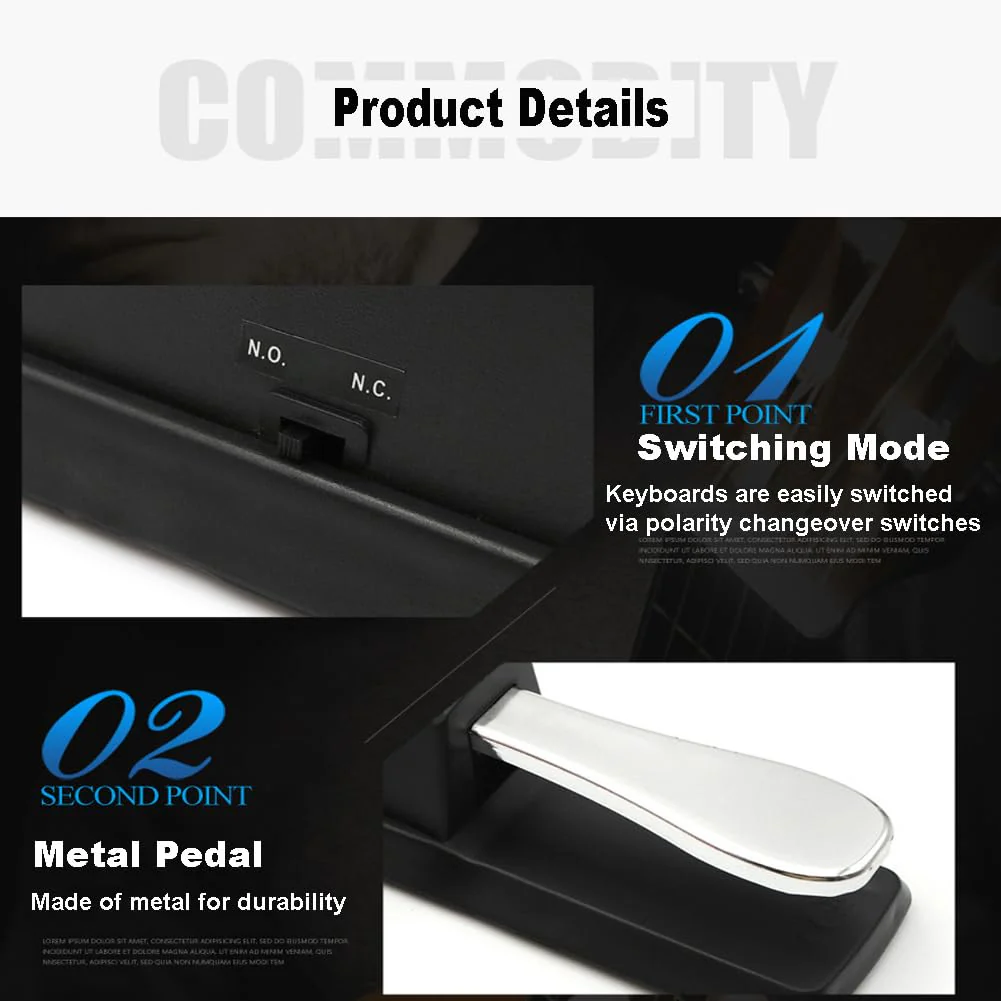Piano Sustain Pedal,Digital Piano and Keyboard Sustain Pedal with Polarity Switch Compatible for Most Digital Pianos, Yamaha, Casio and MIDI Keyboards(Black) Small - Image 2