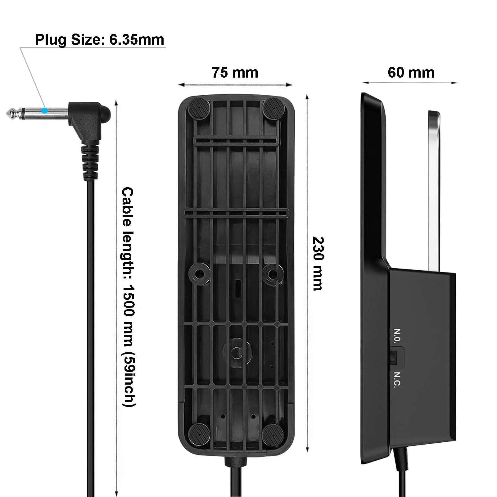 Piano Sustain Pedal,Digital Piano and Keyboard Sustain Pedal with Polarity Switch Compatible for Most Digital Pianos, Yamaha, Casio and MIDI Keyboards(Black) Small - Image 6