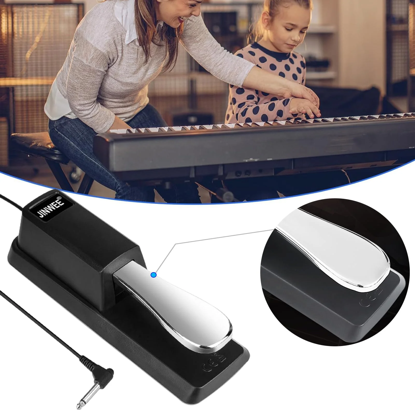 Piano Sustain Pedal,Digital Piano and Keyboard Sustain Pedal with Polarity Switch Compatible for Most Digital Pianos, Yamaha, Casio and MIDI Keyboards(Black) Small - Image 7