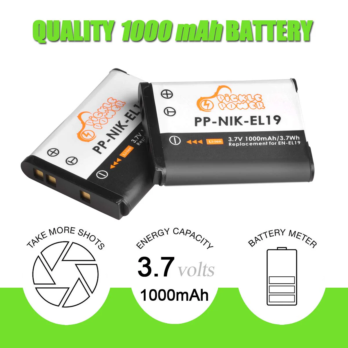 Pickle Power EN-EL19 NP-BJ1 Battery and LED USB Charger Compatible with Nikon Coolpix S32 S33 S100 S2800 S3100 S3200 S3300 S3500 S3600 S3700 S4100 S4200 S4300 S5200 S5300 S6500 S6600 S6800 S6900 S7000 - Image 4