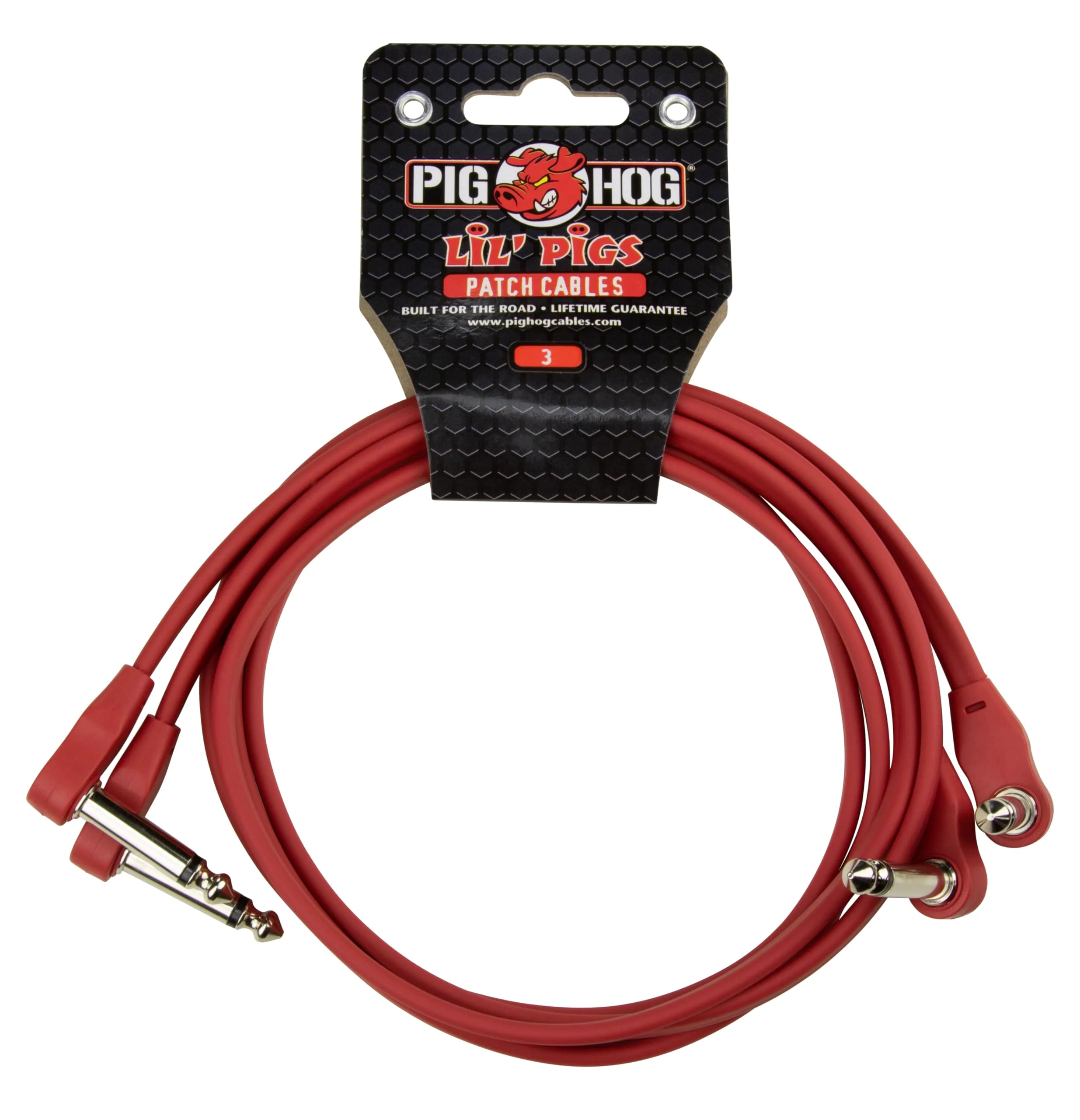 Pig Hog Lil Pigs 3 ft Low Profile Patch Cables 2 Pack, Candy Apple Red