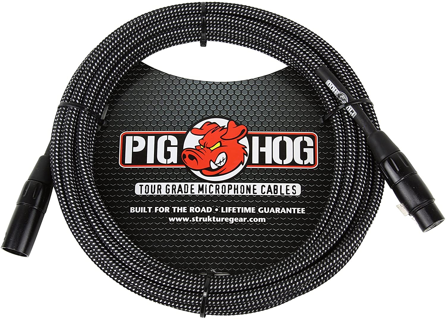 Pig Hog PHM20BKW Black/White Woven High Performance XLR Microphone Cable, 20 Feet 20 ft.