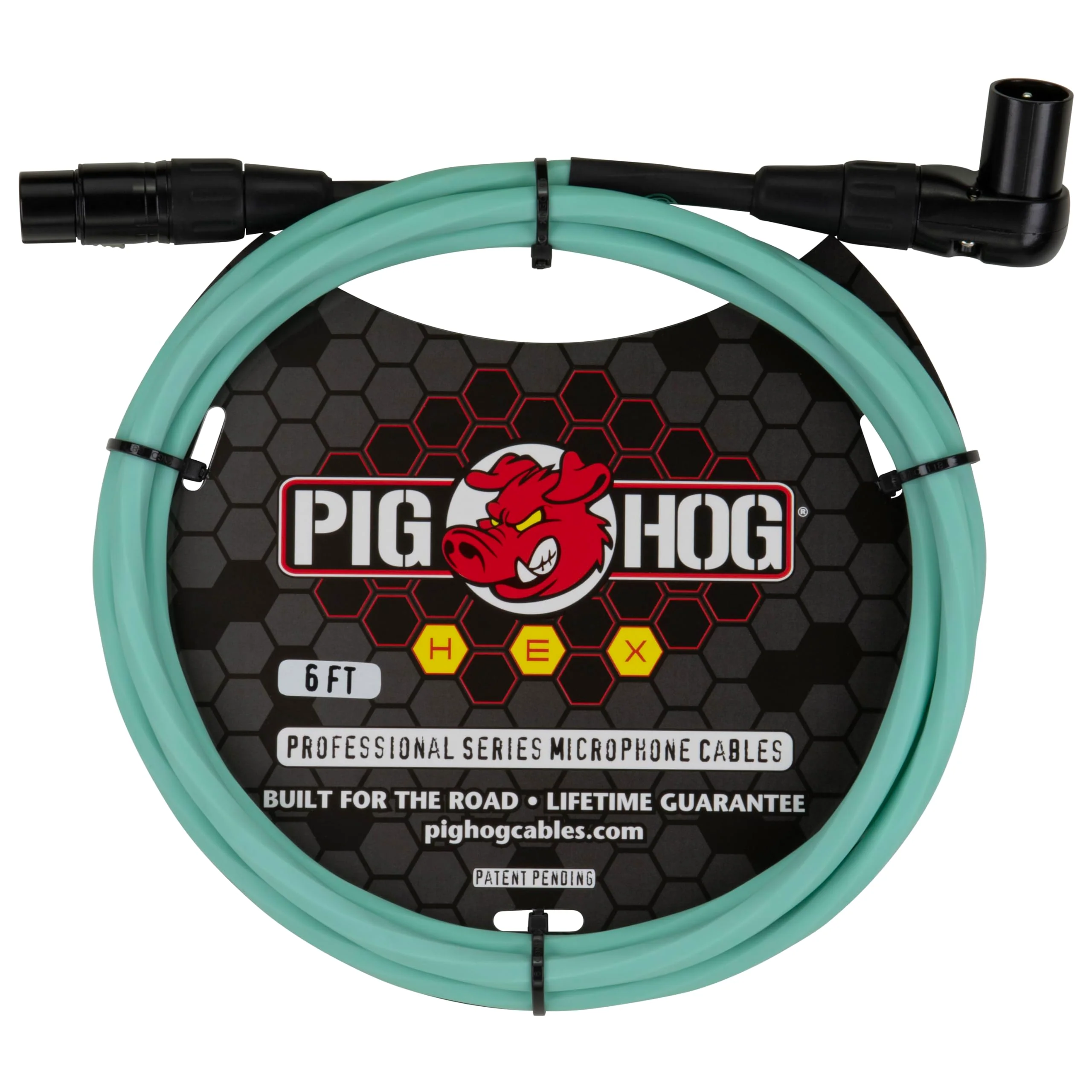 Pig Hog PHMH6SGR Hex Series, 6ft Right Angle Mic Cable, Seafoam Green