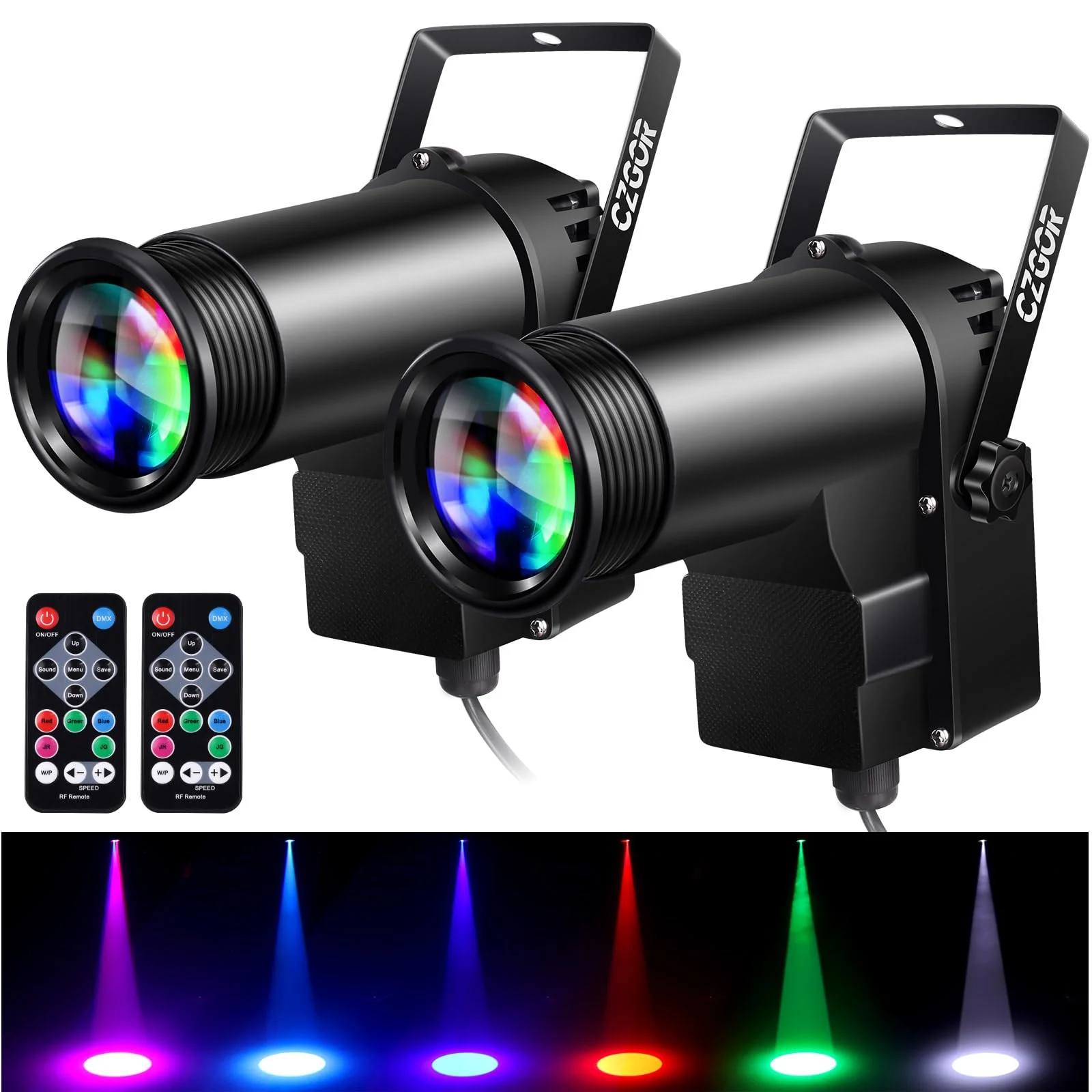 Pinspot Light 15W DMX 2 Pack, Czgor RGBW Disco Ball Lights with Remote Control, DMX512, Sound Activated Pin Spotlight for Party Wedding DJ Disco Shows RGBW Light 2Pack