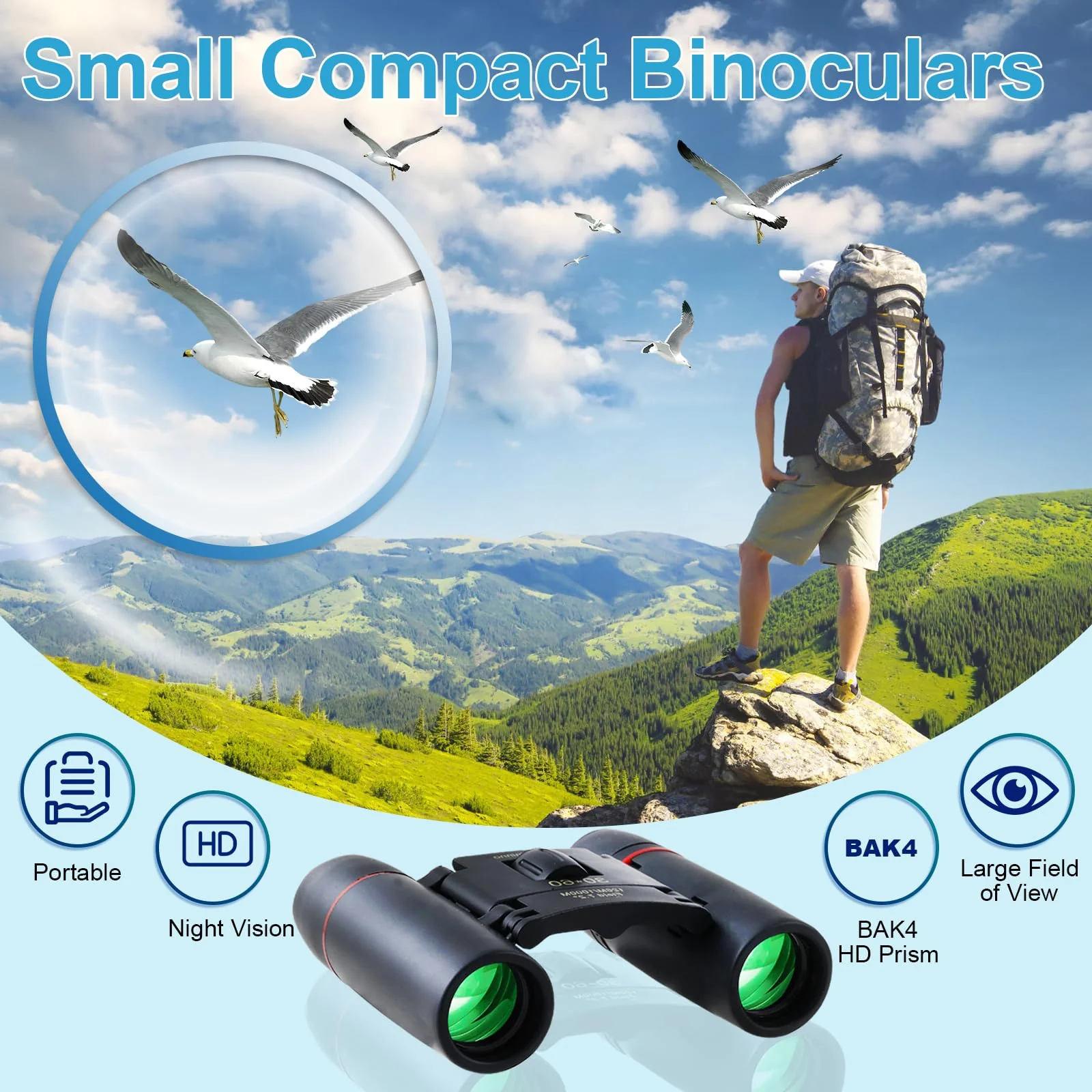 PISEZ 30X60 Compact Binoculars for Adults and Kids,Lightweight Foldable Easy Focus Small Binoculars for Bird Watching Hunting Concert Traveling Theater Opera Sightseeing black - Image 3