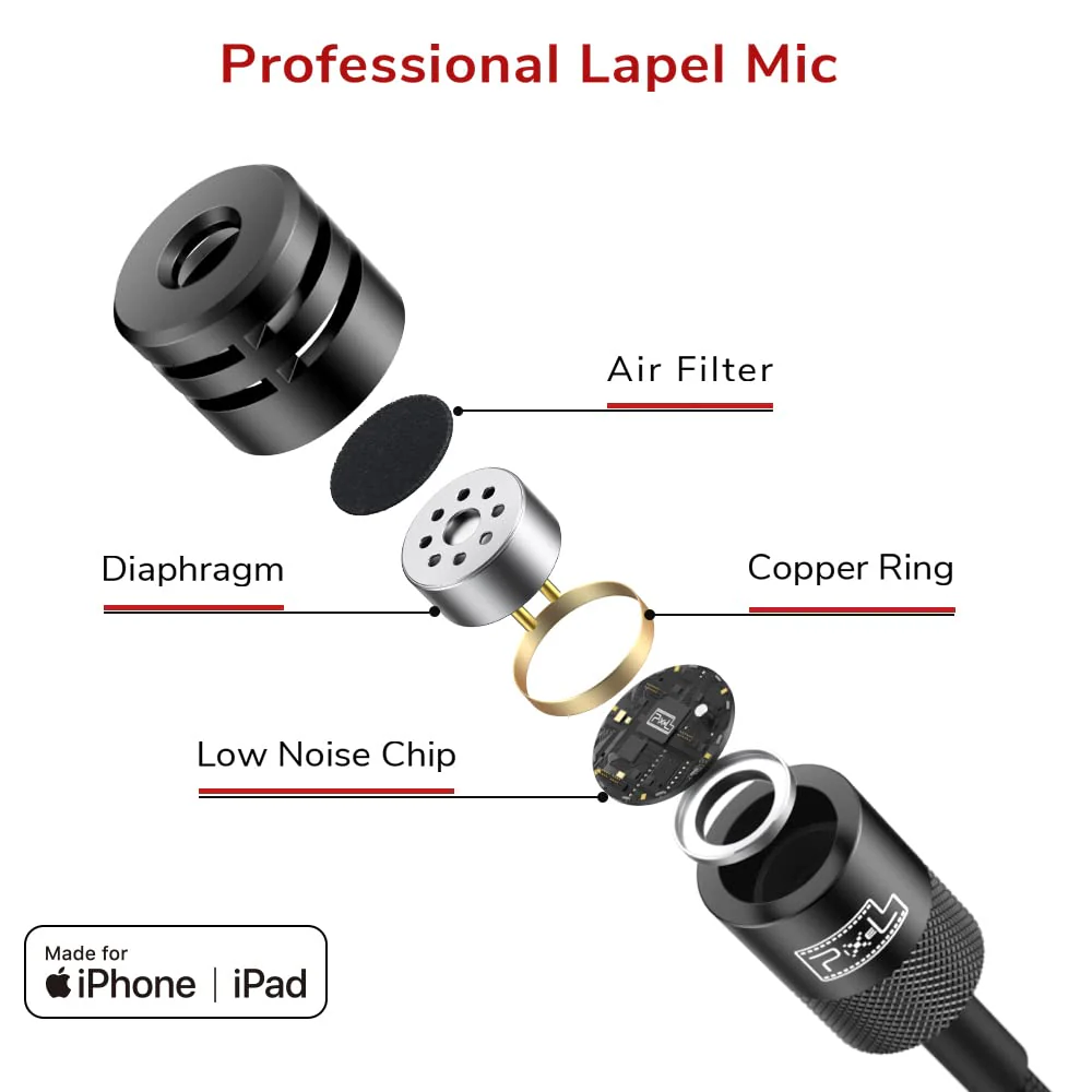 PIXEL Mini Lavalier Microphone for iPhone iPad (Apple MFi-Certified), Lightning Mini Lapel Mic for YouTube TikTok Video Recording Vlogging Live Streaming (5ft) 5ft (1.5m) - Image 4