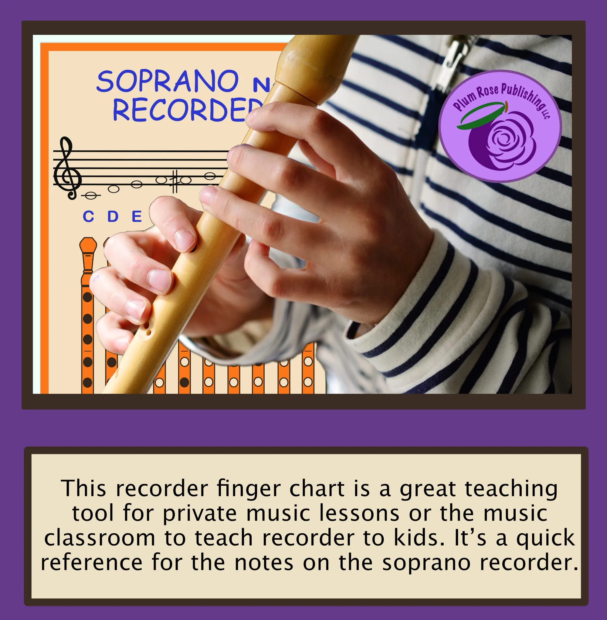 PLUM ROSE Rainbow Recorder Finger Chart (11x17) Recorder Learn to Play - Play the Recorder (Orange) Orange - Image 2