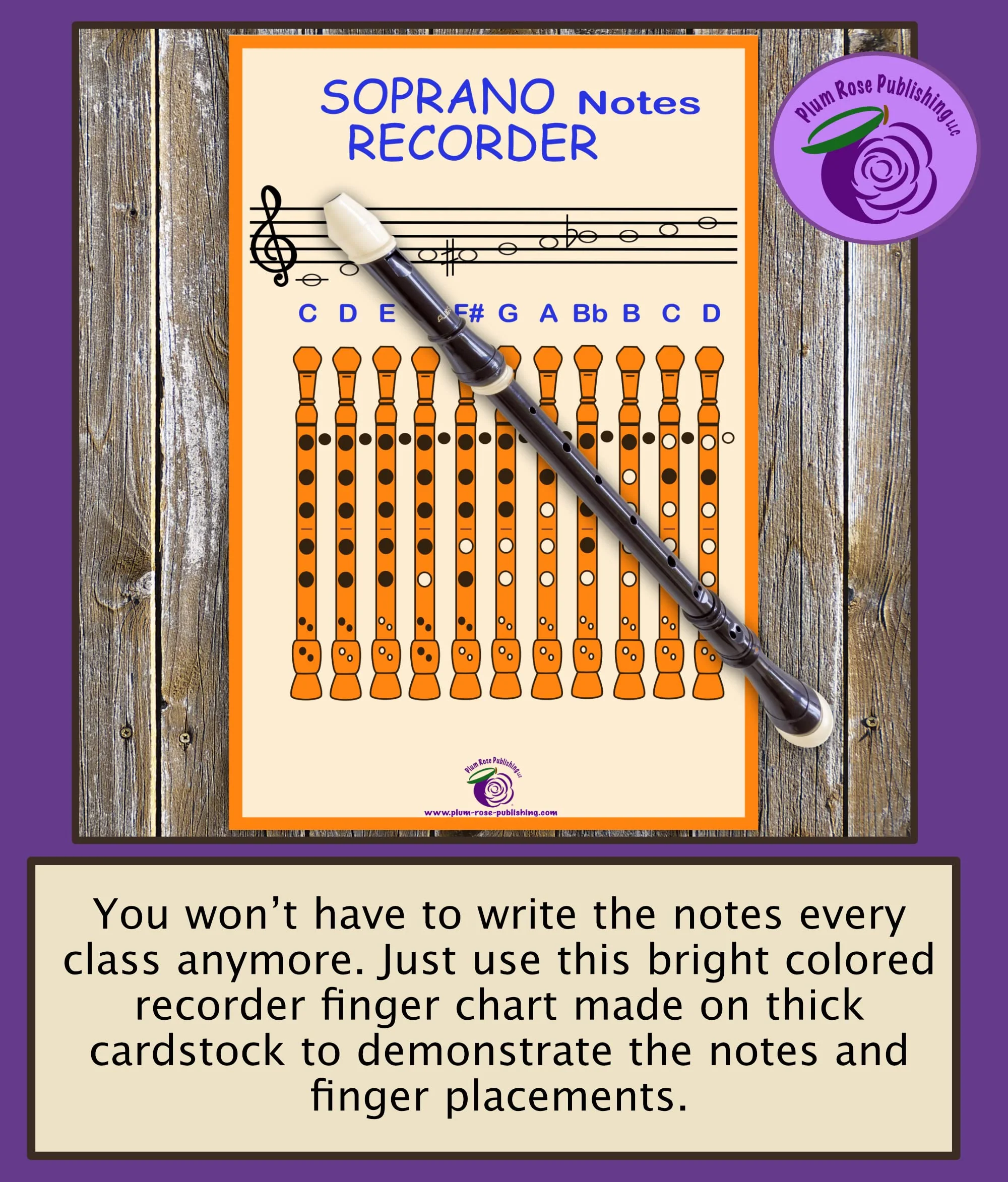PLUM ROSE Rainbow Recorder Finger Chart (11x17) Recorder Learn to Play - Play the Recorder (Orange) Orange - Image 3
