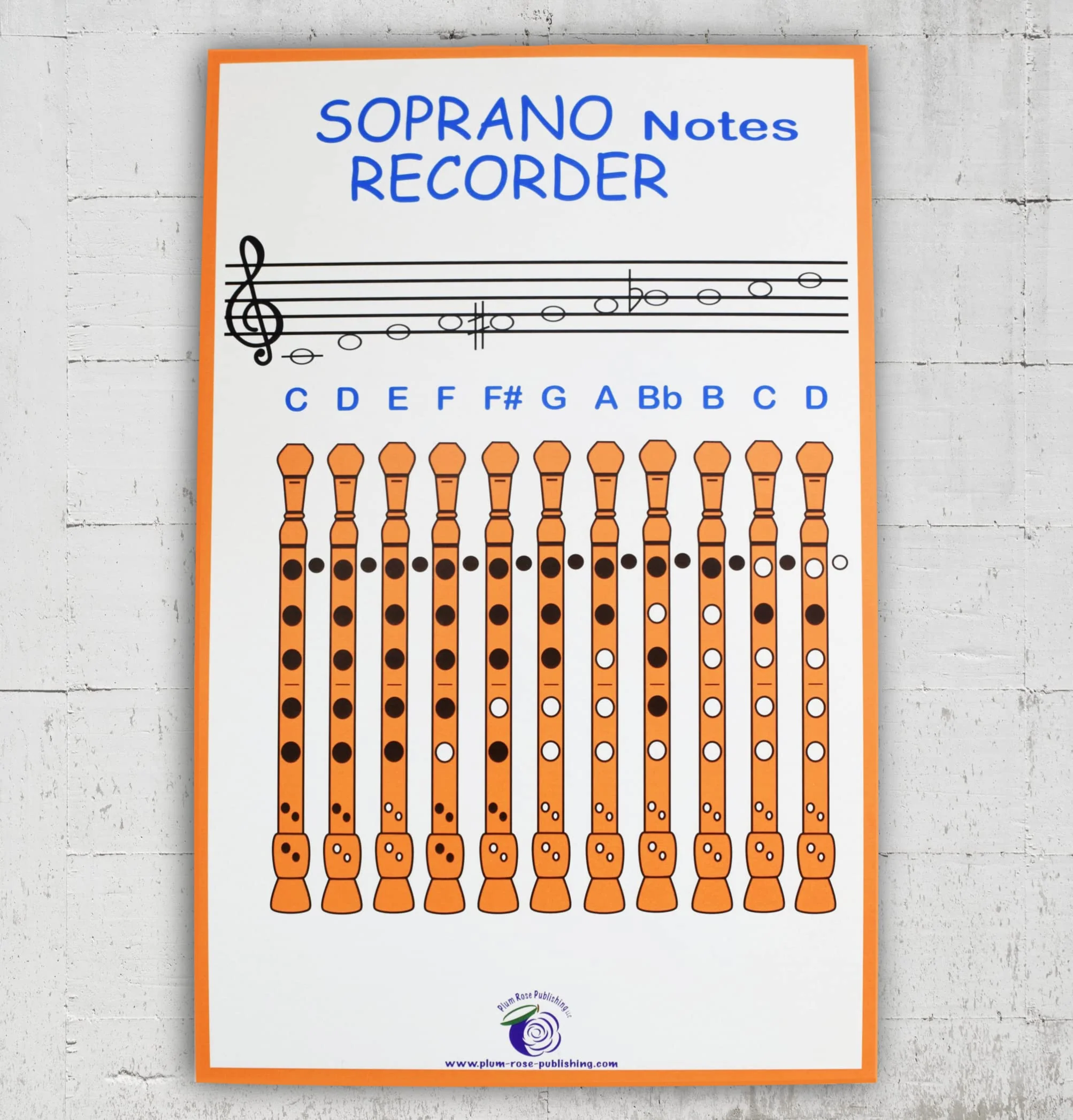 PLUM ROSE Rainbow Recorder Finger Chart (11x17) Recorder Learn to Play - Play the Recorder (Orange) Orange - Image 4