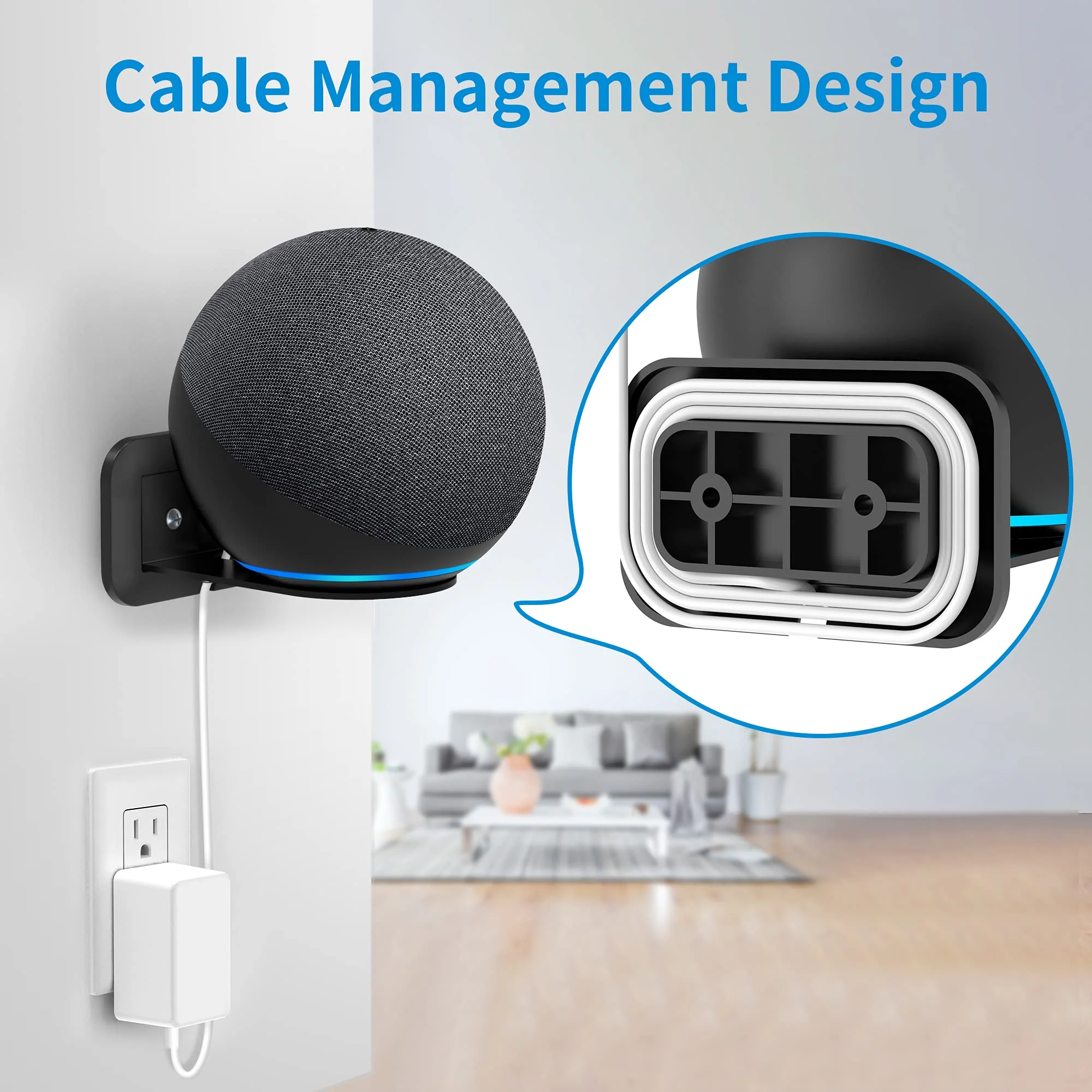 PlusAcc Wall Mount for 4th Gen - Space-Saving Stand Shelf Compatible with Google Home Mini & 4th Generation, Metal Bracket with Cable Management(Black) Black - Image 4