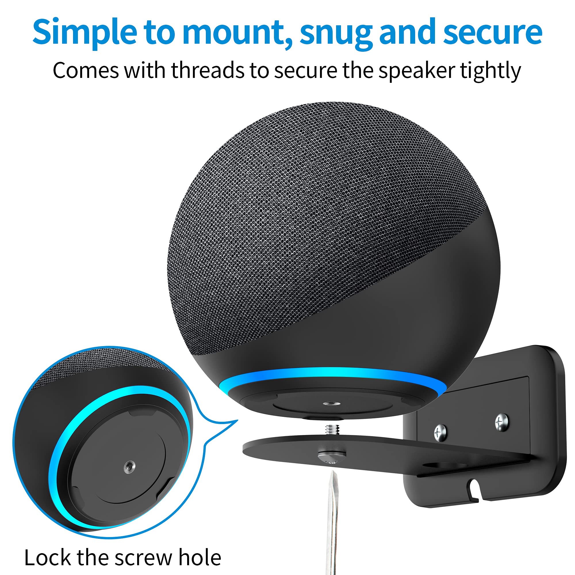 PlusAcc Wall Mount for 4th Gen - Space-Saving Stand Shelf Compatible with Google Home Mini & 4th Generation, Metal Bracket with Cable Management(Black) Black - Image 6