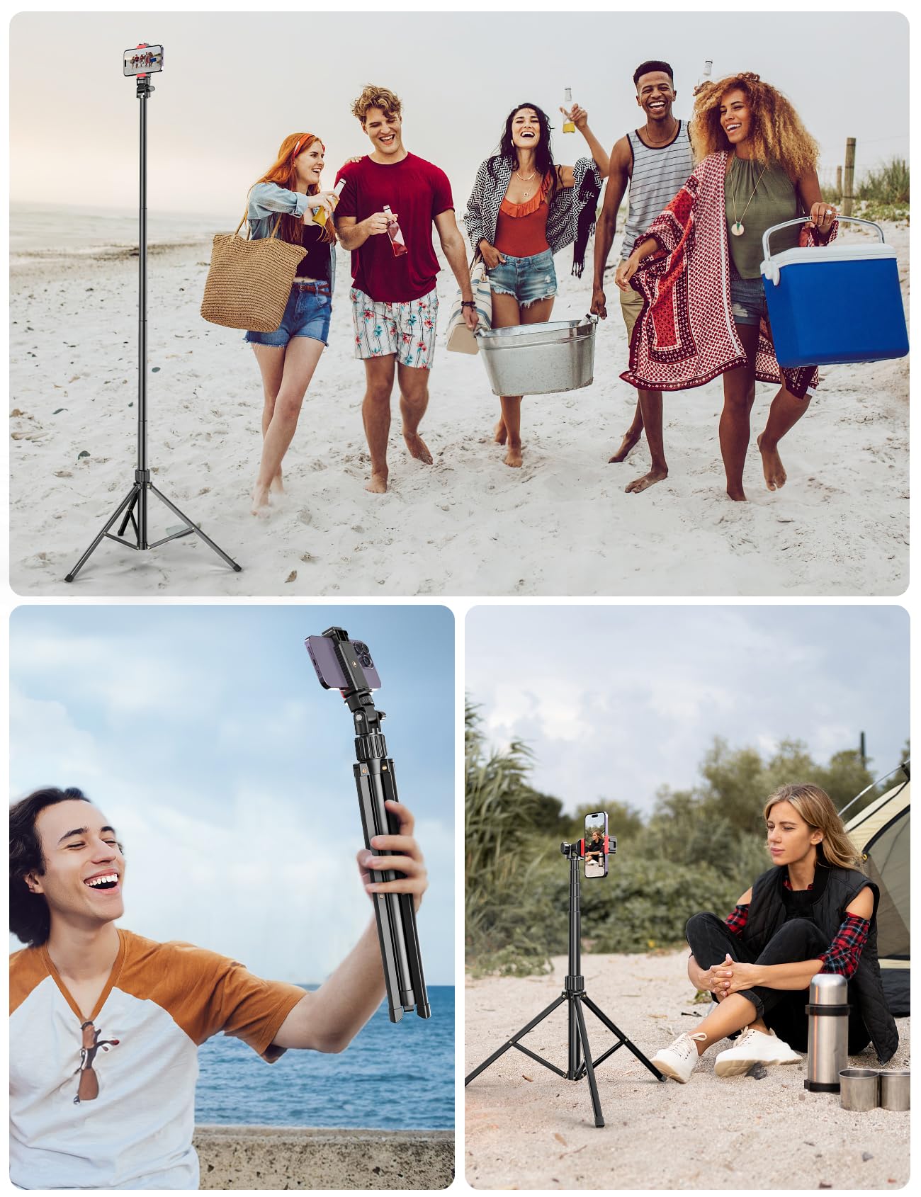 Pnitri 71'' Phone Tripod Stand, Extendable Reinforced Aluminum Phone Stand with Wireless Remote, Stable Cellphone Tripod Compatible with iPhone 15/14/13 Galaxy S23/S22 Huawei. Black - Image 6