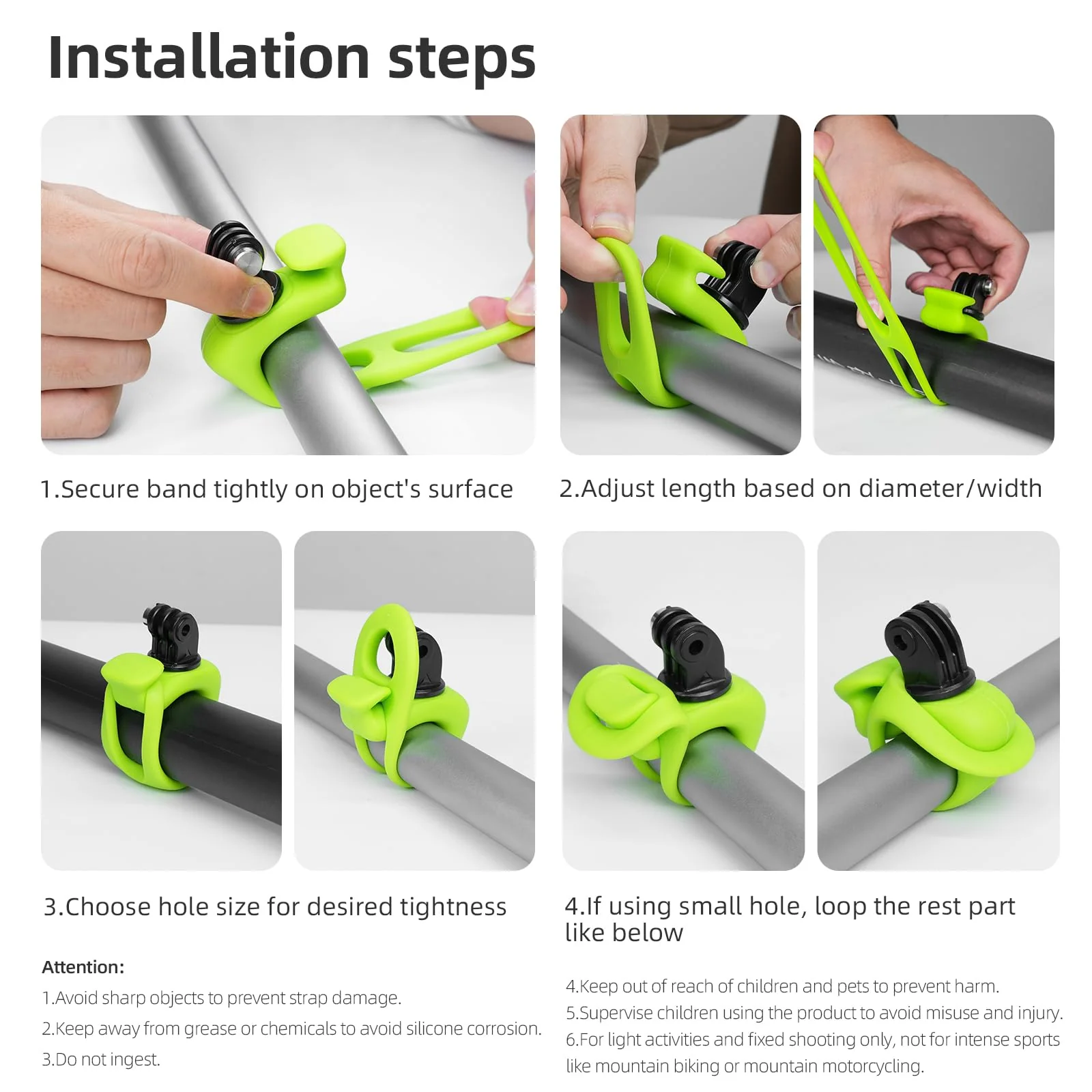 Pocket 3 Car Bike Mount Strap Flexible Wrap Band Motorcycle Handlebar Fence Holder Accessories for Insta360 X4 X3 Ace Pro Go 3 3S, for GoPro Max Mini Hero, Osmo Pocket 3 2 Action Camera Black - Image 9