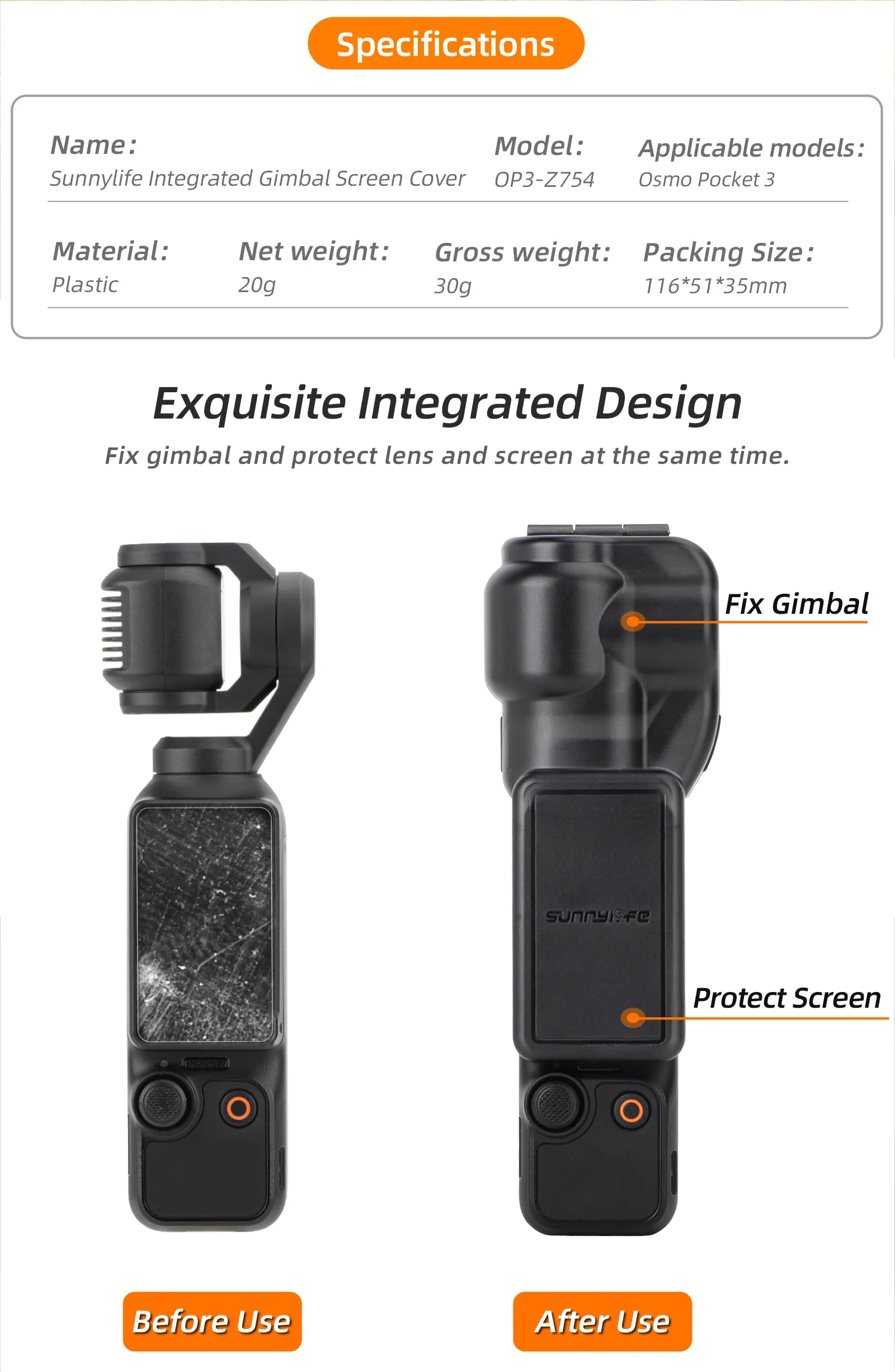 Pocket 3 Protective Case Cover for DJI Osmo Pocket 3, Gimbal Protector Lens Screen Protective Cover for DJI Osmo Pocket 3 Accessories - Image 8