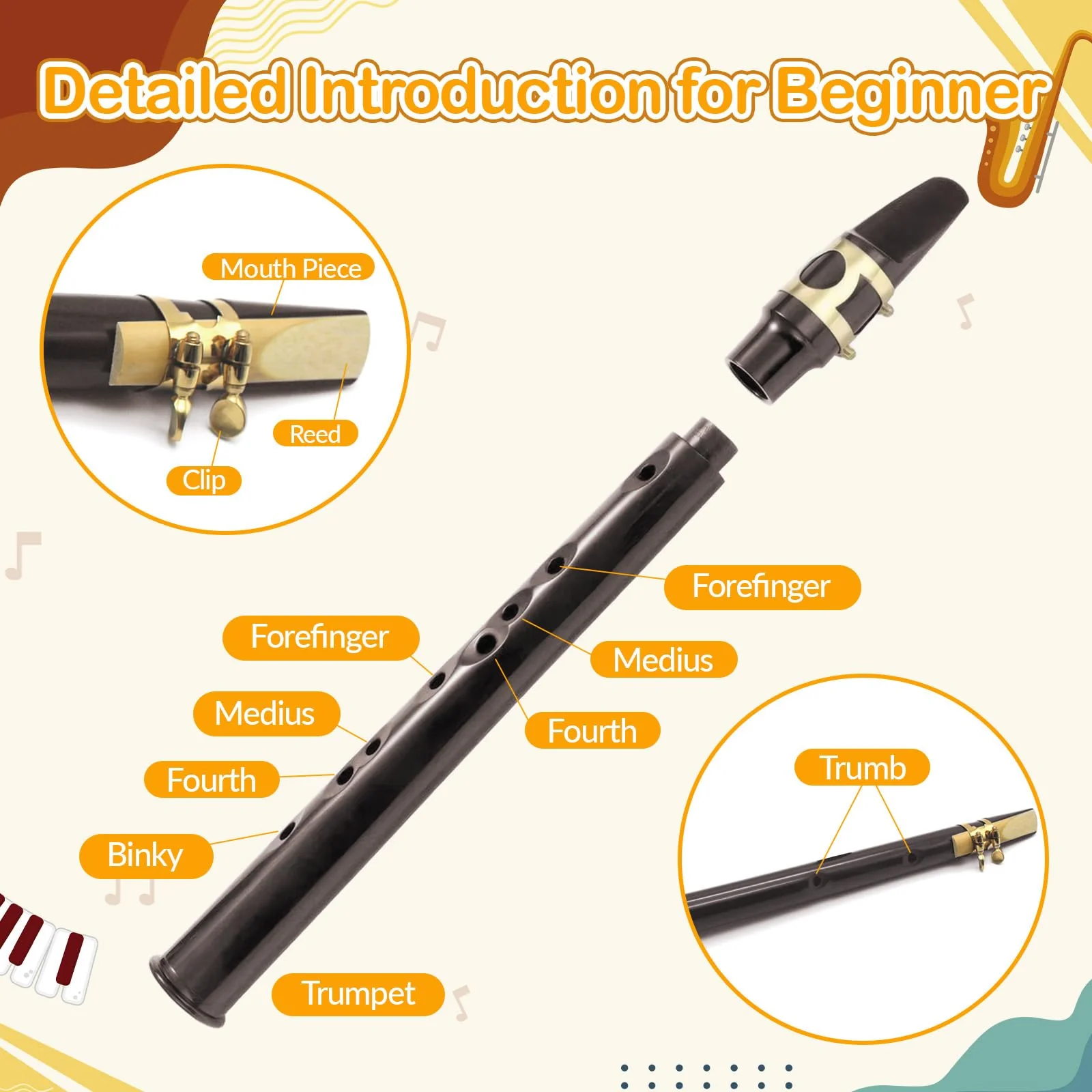 Pocket Saxophone Kits with Mouthpiece, Reeds, Carrying Bag, Mini Sax Portable Woodwind Instrument for Instrument Players, Coffee - Image 5