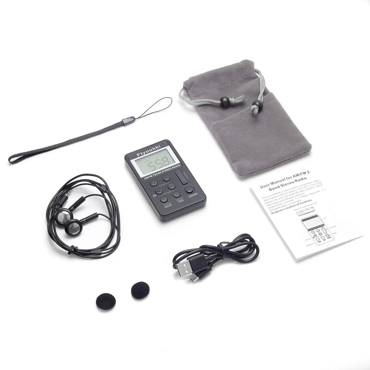 Pocket Small Radio by Flyoukki, Personal Mini AM FM Portable Digital Tuning Transistor Radios with Best Reception, Earphones, Lanyard and Rechargeable Battery for Walking Jogging Exercising (Black) Black - Image 2