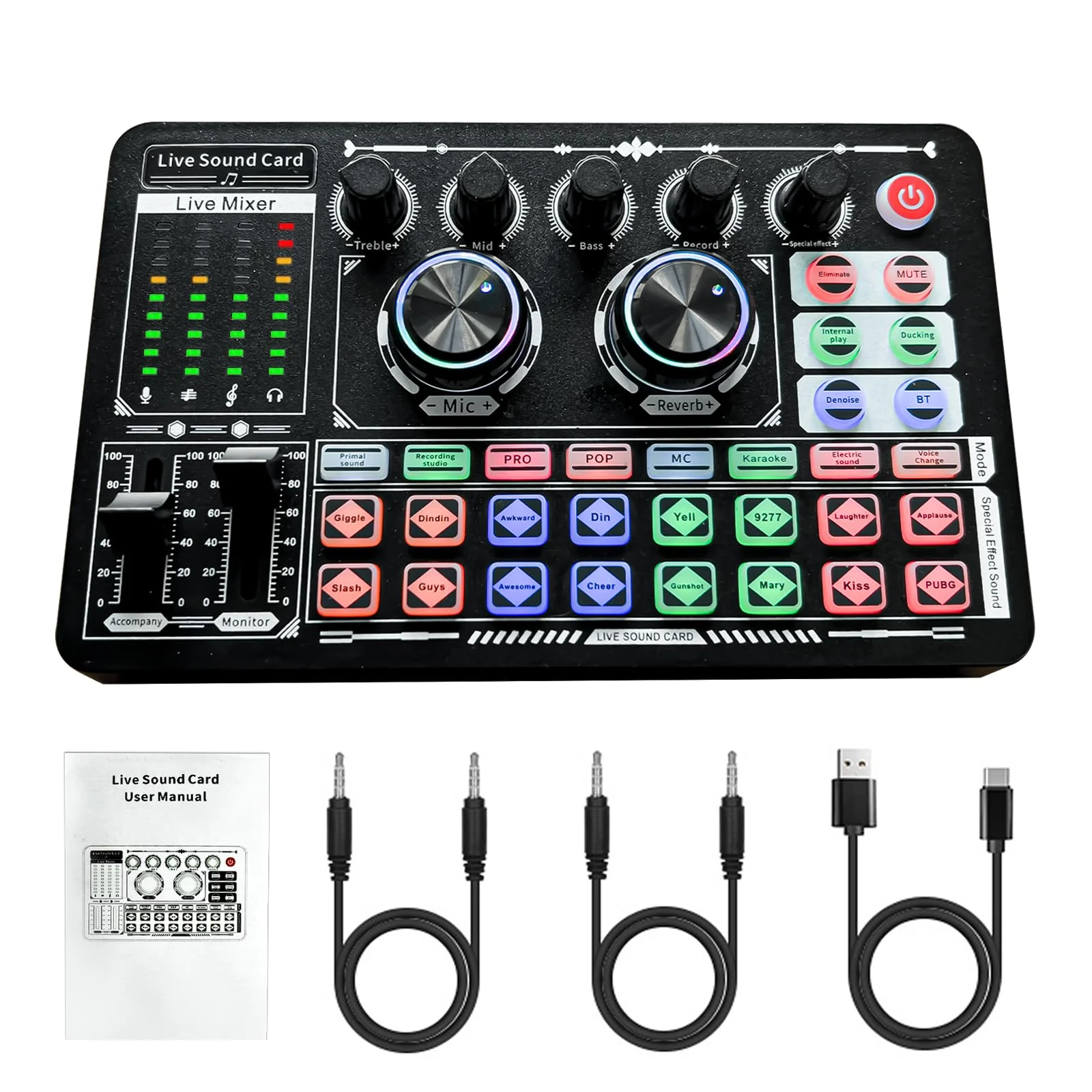 Podcast Sound Board - Music Sound Mixer with Effects, Audio Interface for PC Mac iPhone Android, Sound Card for Streaming Recording, DJ Mixer for Beginners (F999 Classic) F999 Classic