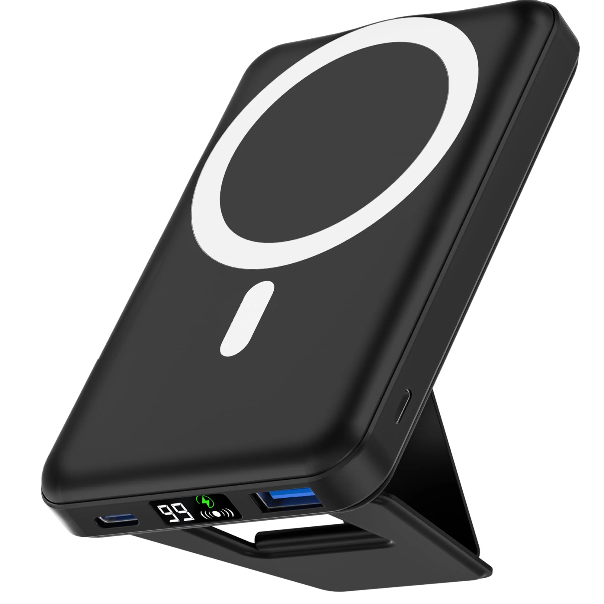 podoru for Magsafe Battery Pack, Foldable 10000mAh Magnetic Power Bank with USB-C Cable LED Display 22.5W PD Fast Charging Wireless Portable Charger for iPhone 16/15/14/13/12 Series-Black A-Space Black