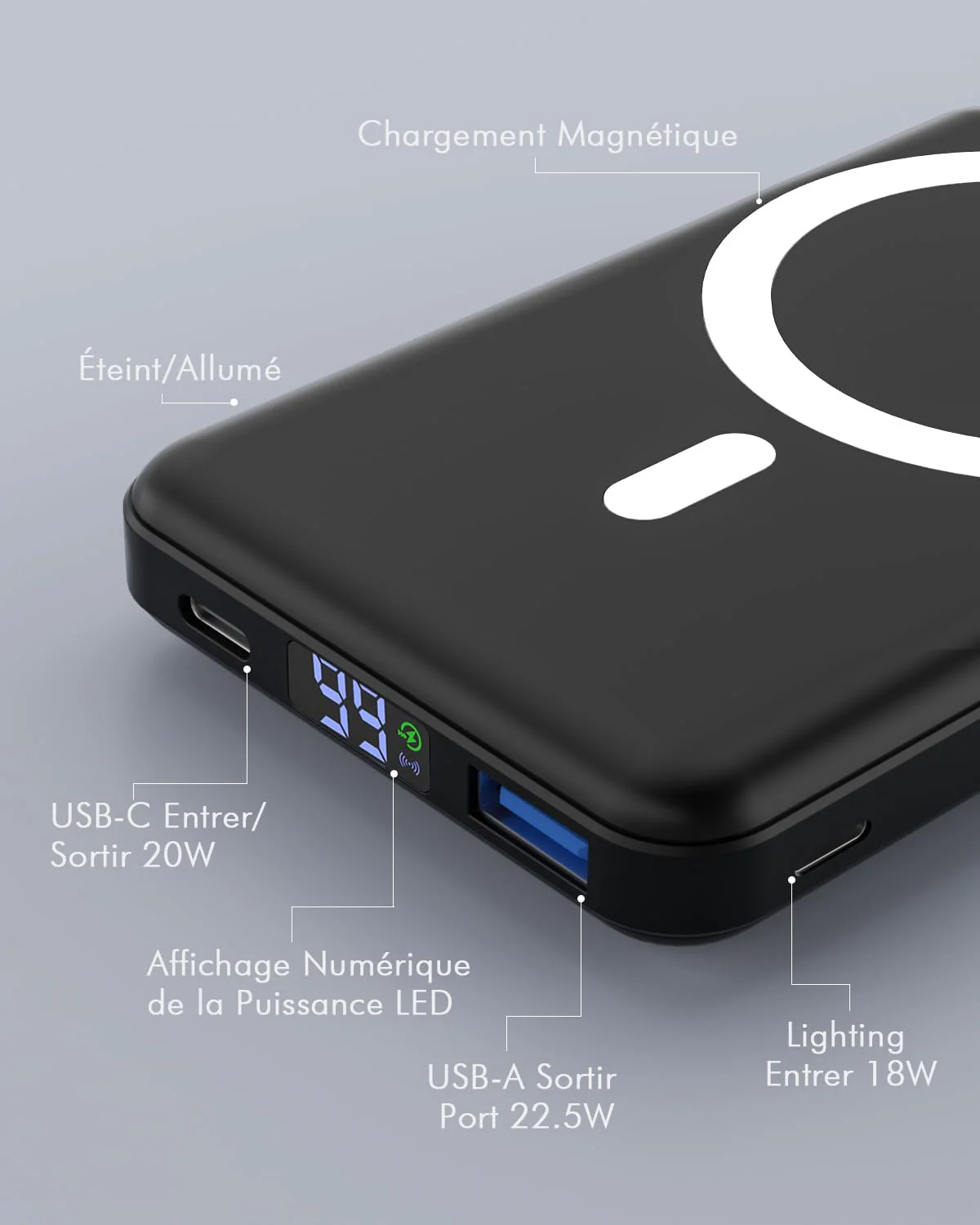 podoru for Magsafe Battery Pack, Foldable 10000mAh Magnetic Power Bank with USB-C Cable LED Display 22.5W PD Fast Charging Wireless Portable Charger for iPhone 16/15/14/13/12 Series-Black A-Space Black - Image 5