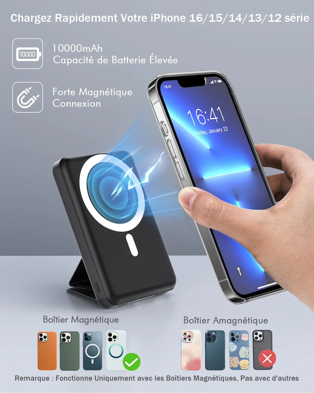 podoru for Magsafe Battery Pack, Foldable 10000mAh Magnetic Power Bank with USB-C Cable LED Display 22.5W PD Fast Charging Wireless Portable Charger for iPhone 16/15/14/13/12 Series-Black A-Space Black - Image 6