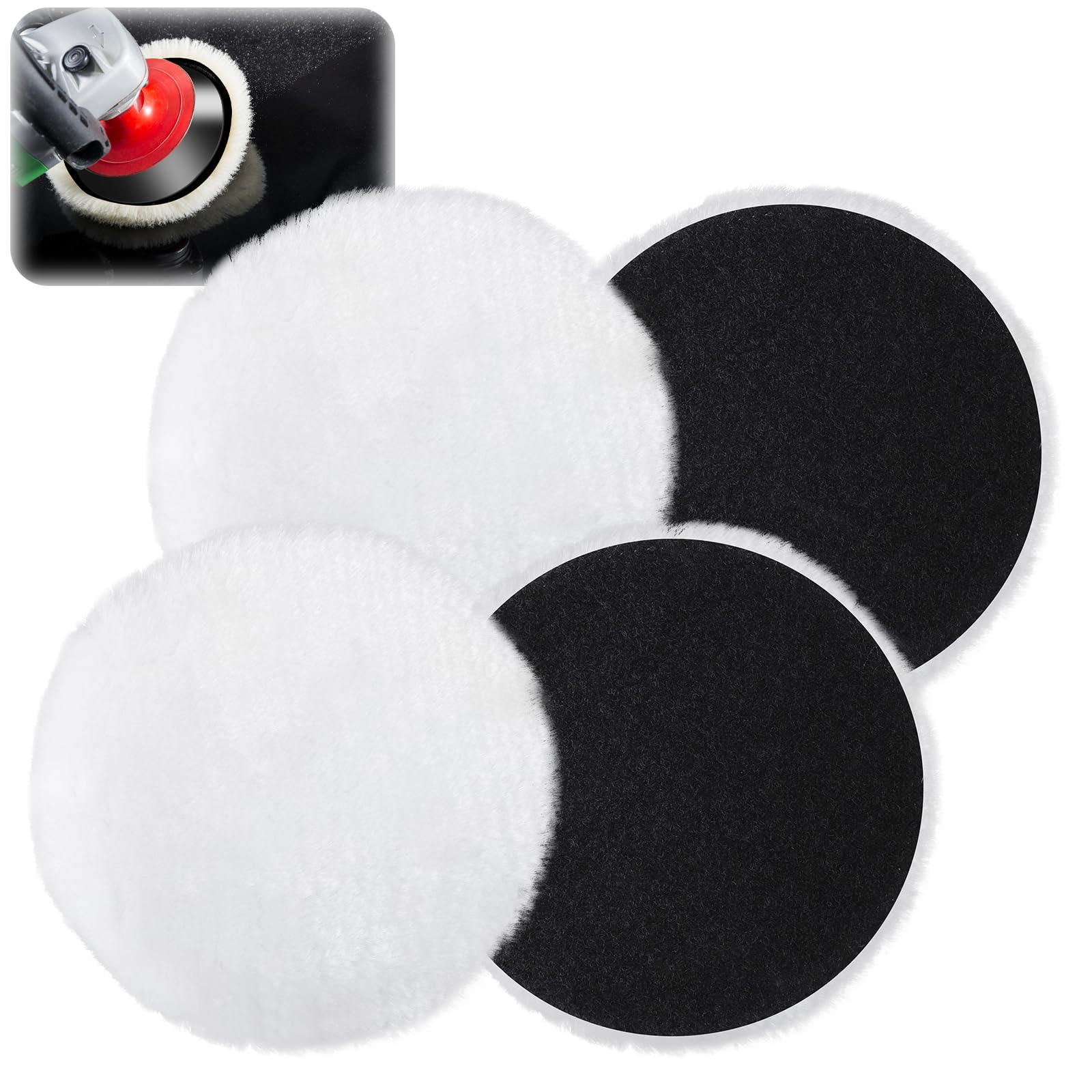 Polishing Attachment Compatible with Bosch Random Orbital Sander, Pack of 4 Diameter 125 mm Lambswool Polishing Discs, Polishing Pads for Car, Cork Floor, with Velcro