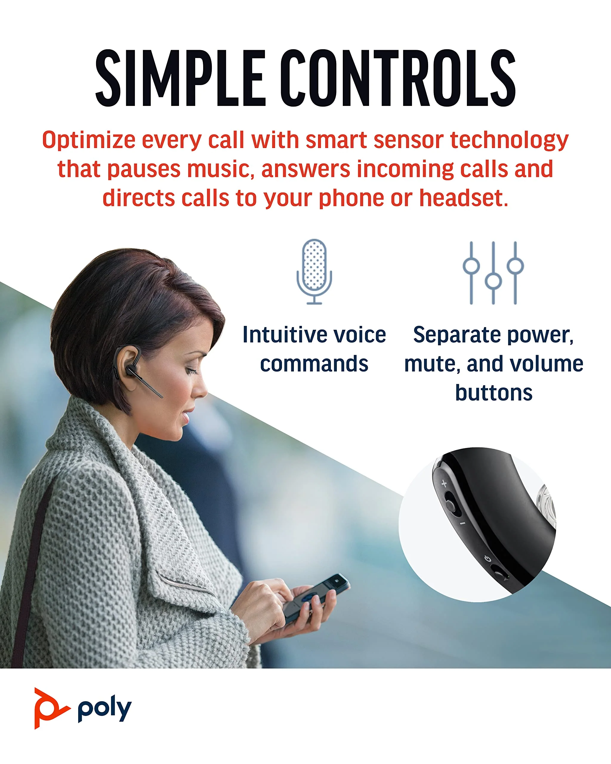 Poly Voyager Legend Wireless Headset (Plantronics) - Single-Ear Bluetooth w/Noise-Canceling Mic - Voice Controls - Mute & Volume Buttons - Ergonomic Design -Connect to Mobile/Tablet via Bluetooth -FFP - Image 4
