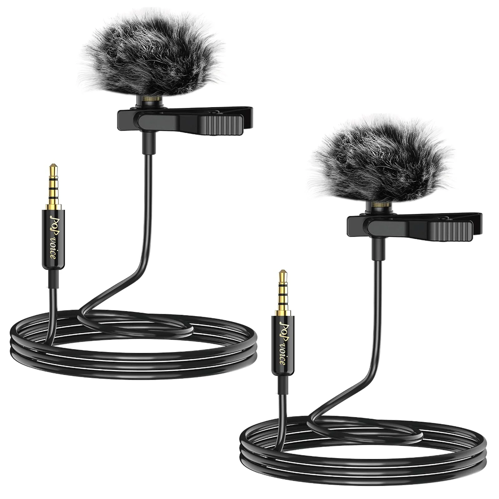 PoP Voice 2Pcs Professional Lavalier Lapel Microphone 3.5mm Compatible With DJI Mic/Rode Wireless GO Transmitters for Smartphone Camera, Mini Mic for YouTube, Interview, Video, Broadcasters 2Pcs 6.5FT
