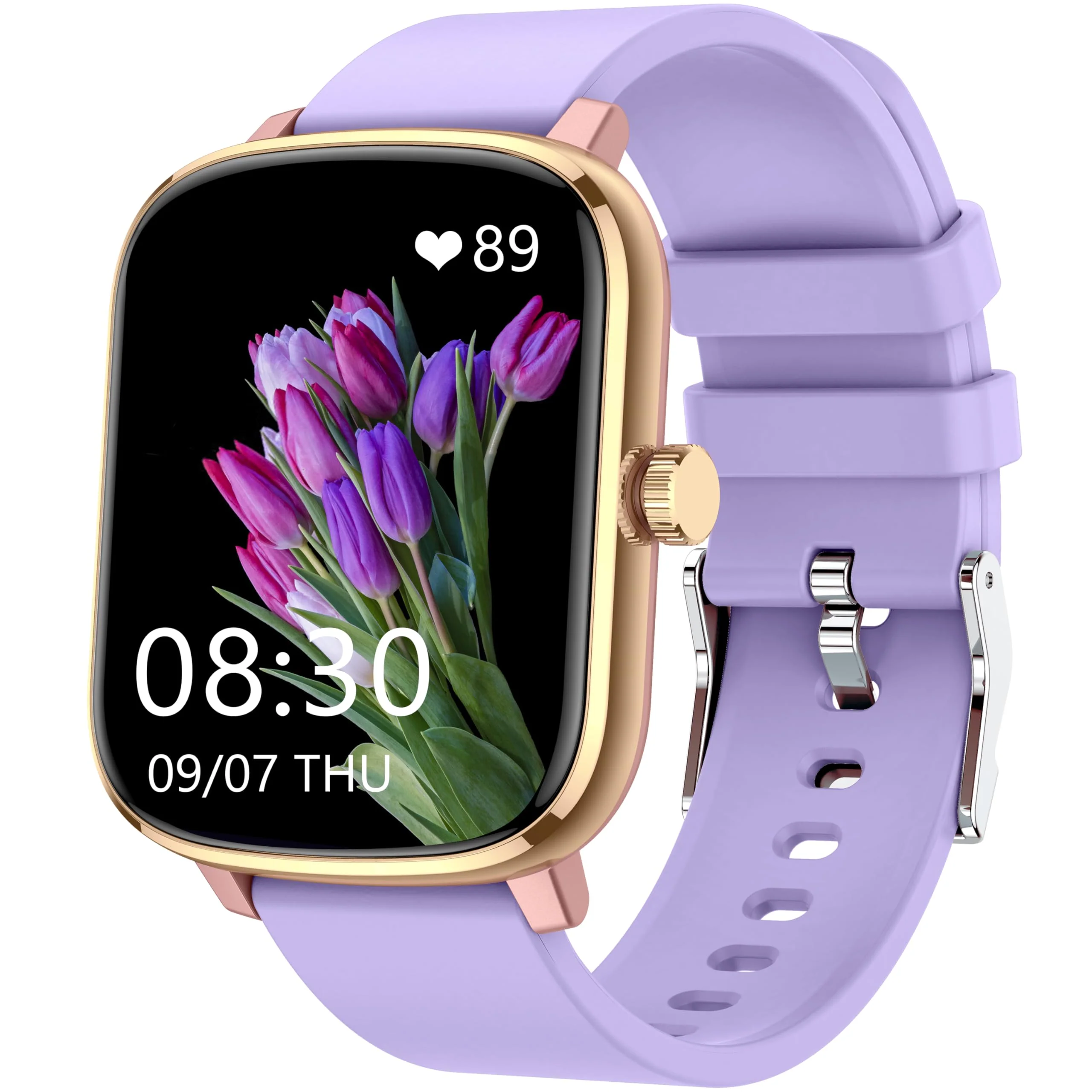 Popglory Smart Watch, 1.69'' Fitness Watch Women Men with Heart Rate, Blood Pressure, Blood Oxygen & Sleep Monitor, 110 Sports Modes Fitness Tracker, Waterproof Pedometer Compatible Android iPhone Purple Golden