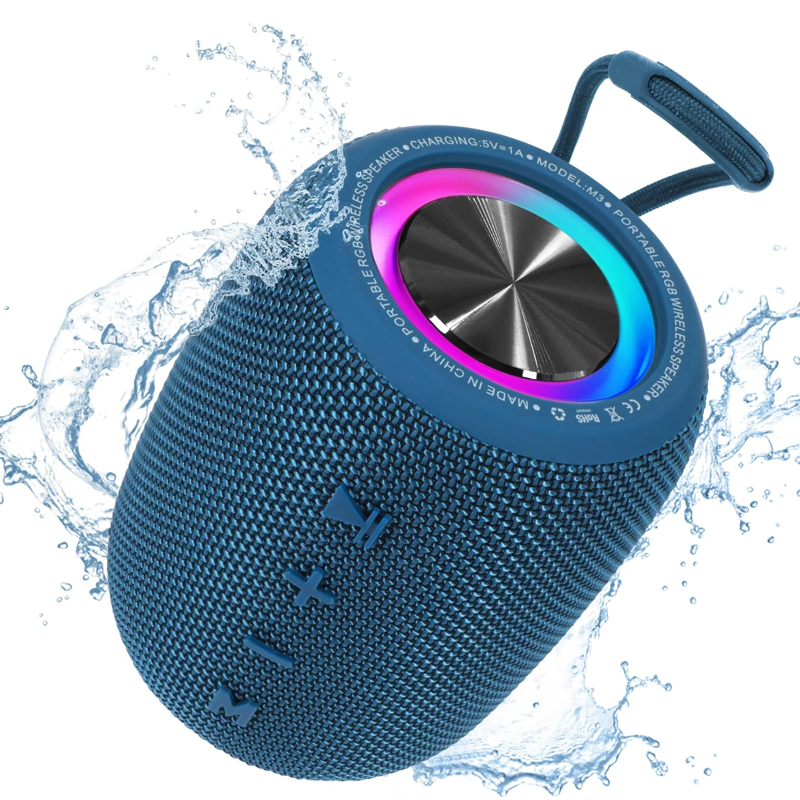 Portable Bluetooth Speaker, BT5.3 Wireless Speaker 20W Bass Diaphragms with Multi LED Light Dynamic Modes, IPX6 Waterproof 16H Playtime supports FM Mode, TF, USB for Home, Cycling, Outdoor, Beach Blue