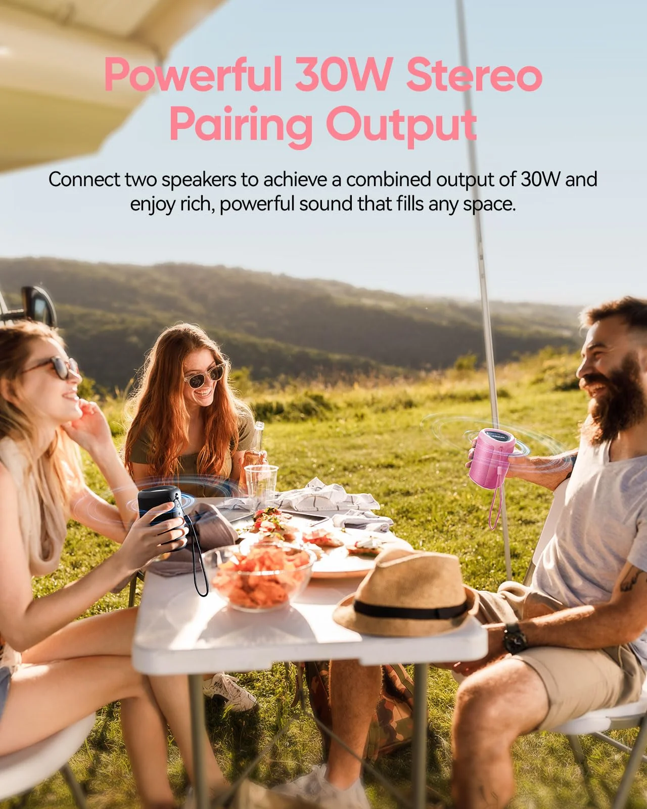 Portable Bluetooth Speaker with Lights,Powerful Crystal Clear Sound,IPX5 Waterproof,All Day Playtime,AUX&TF-Card Input,Bluetooth 5.3,TWS Paring,Small Wireless Speaker for Outdoor,Gift Ideas Pink - Image 6