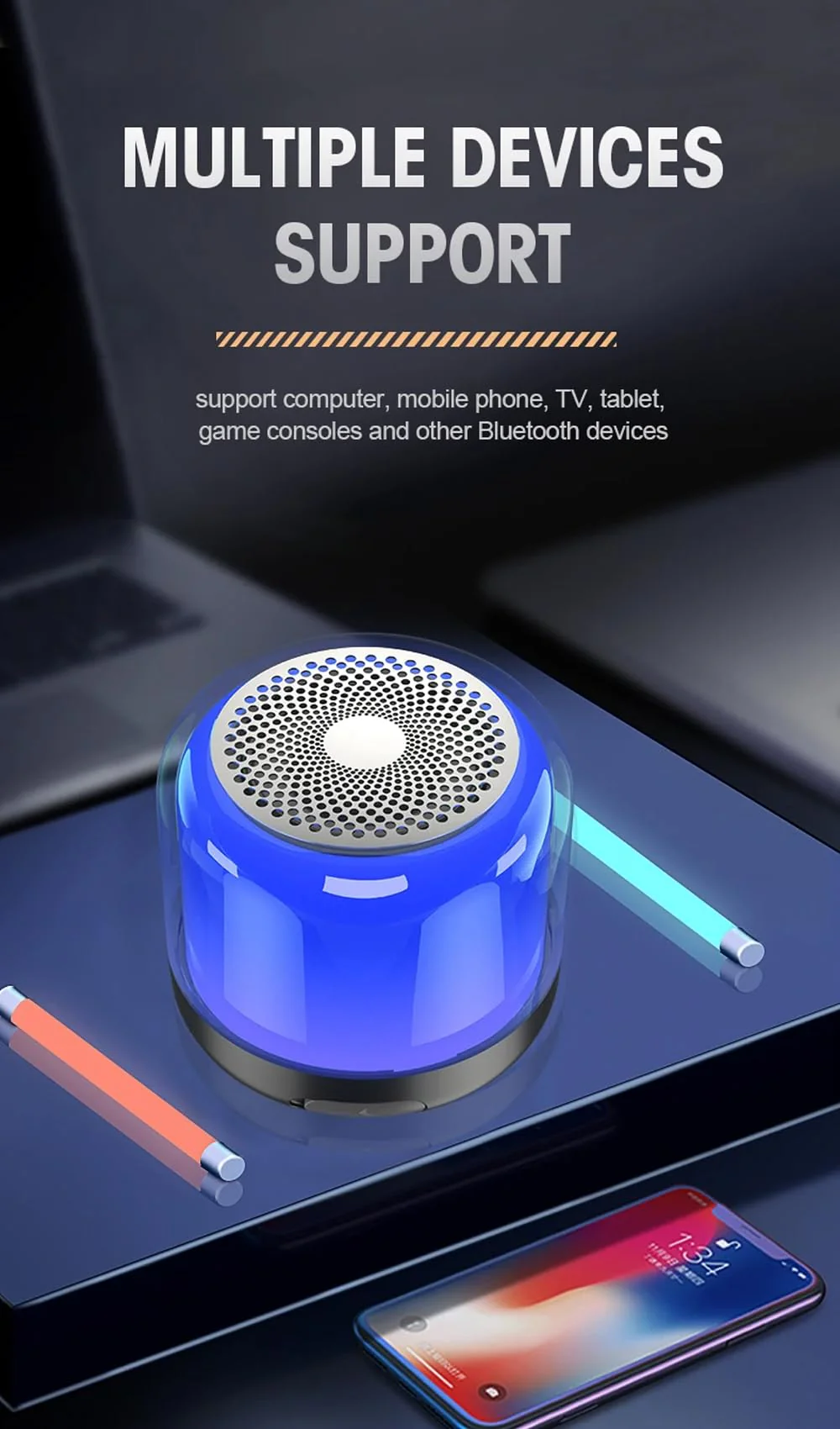 Portable Bluetooth Speakers with Colorful Lights, Loud Sound, Small Bluetooth Speaker with Wireless Stereo Pairing, HiFi Sound, Long Playtime,for Shower,Home,Outdoor-W - Image 3