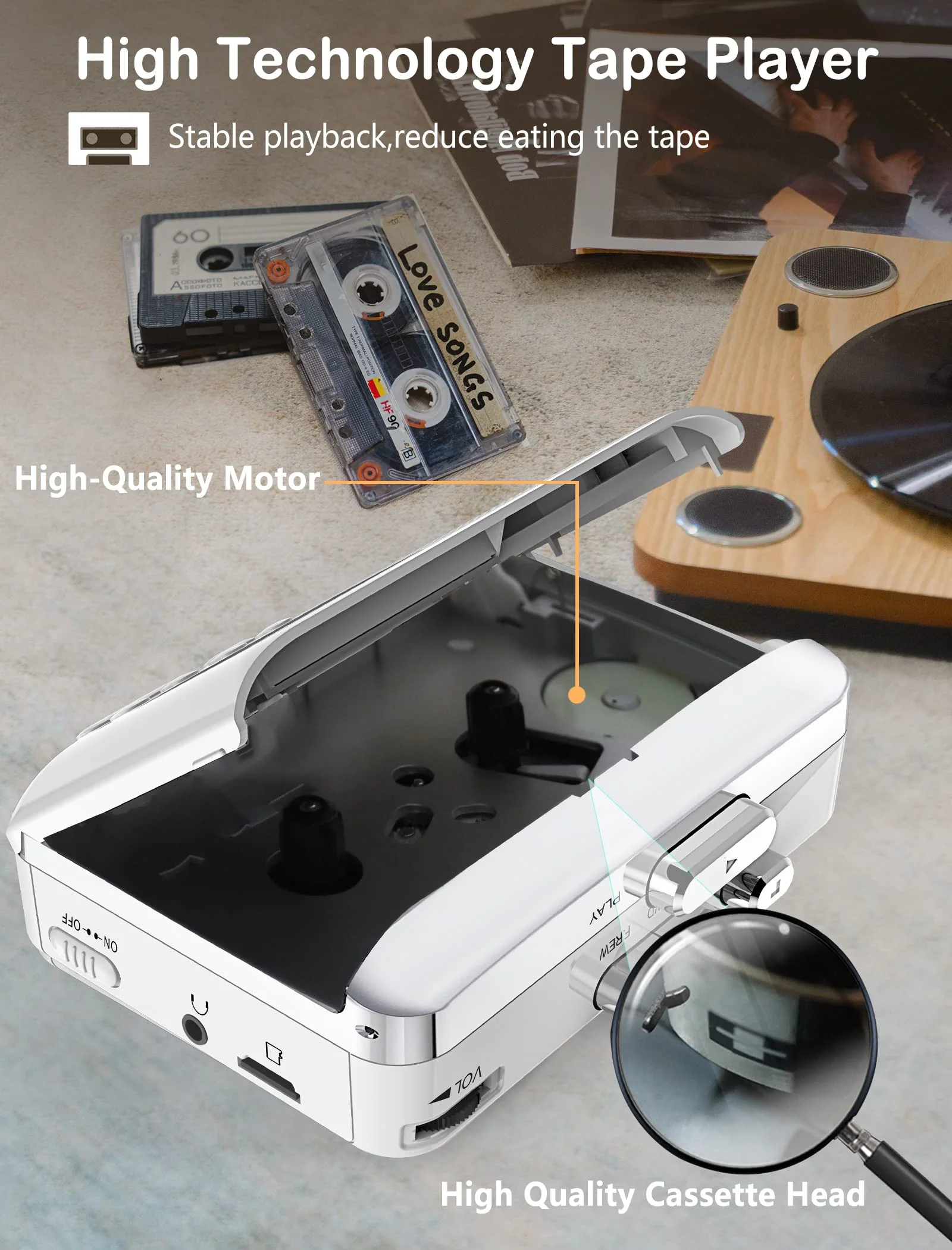 Portable Cassette Player Recorder Converter,Cassette to MP3 via SD Card, Walkman Cassette Tape Player with 1000mah Rechargeable Battery,Built-in Microphone&Speaker,Headphone Jack,16GB SD Card - Image 3