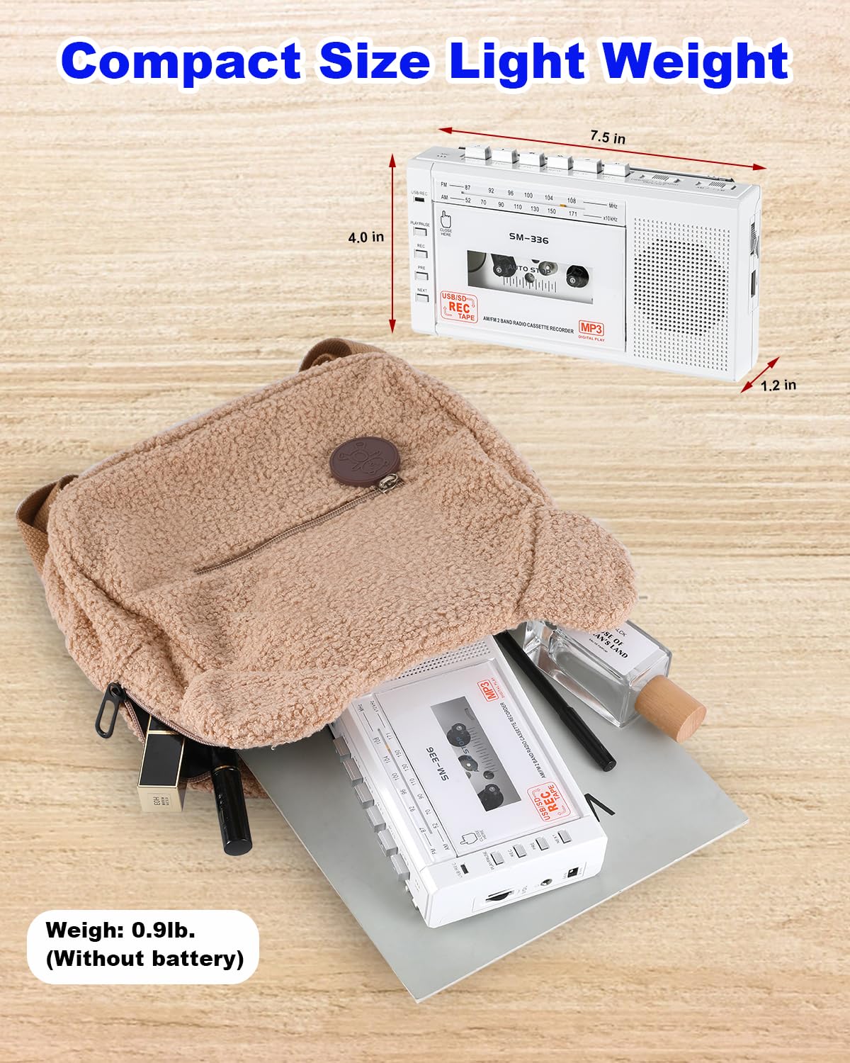 Portable Cassette Tape Player to Digital Converter via USB/SD Card, Record to Cassette/U Disk/SD Card via Mic, Power by AC or AA Battery, Walkman Cassette Recorder with Speaker and Headphone Jack White - Image 7