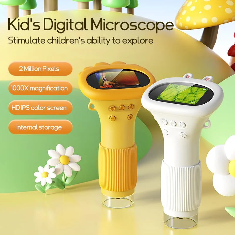 Portable Digital Microscope for Kids, Pocket Handheld Microscope Camera with 2'' Inch Screen, Educational Science Christmas Birthday Gifts for Age 3 4 5 6 7 8 9 10 11 12 Girls Boys - Orange - Image 2