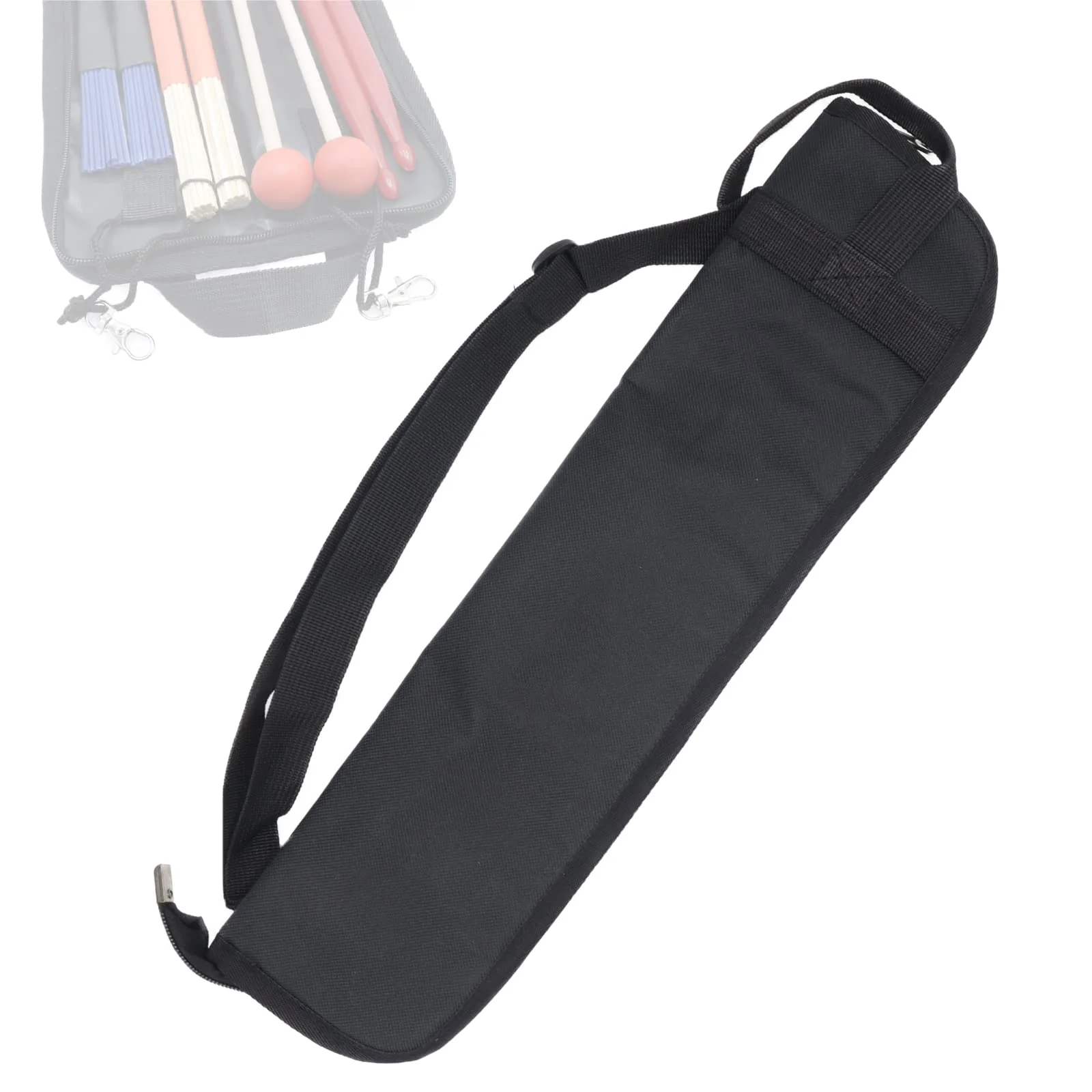 Portable Drum Stick Bag, Small Drumstick Storage Case Bag, Hanging Drumstick Holder Bag, Lasting Drum Sticks Bag with Hooks Inside for Drum Set Mallet and Percussion Sticks Black